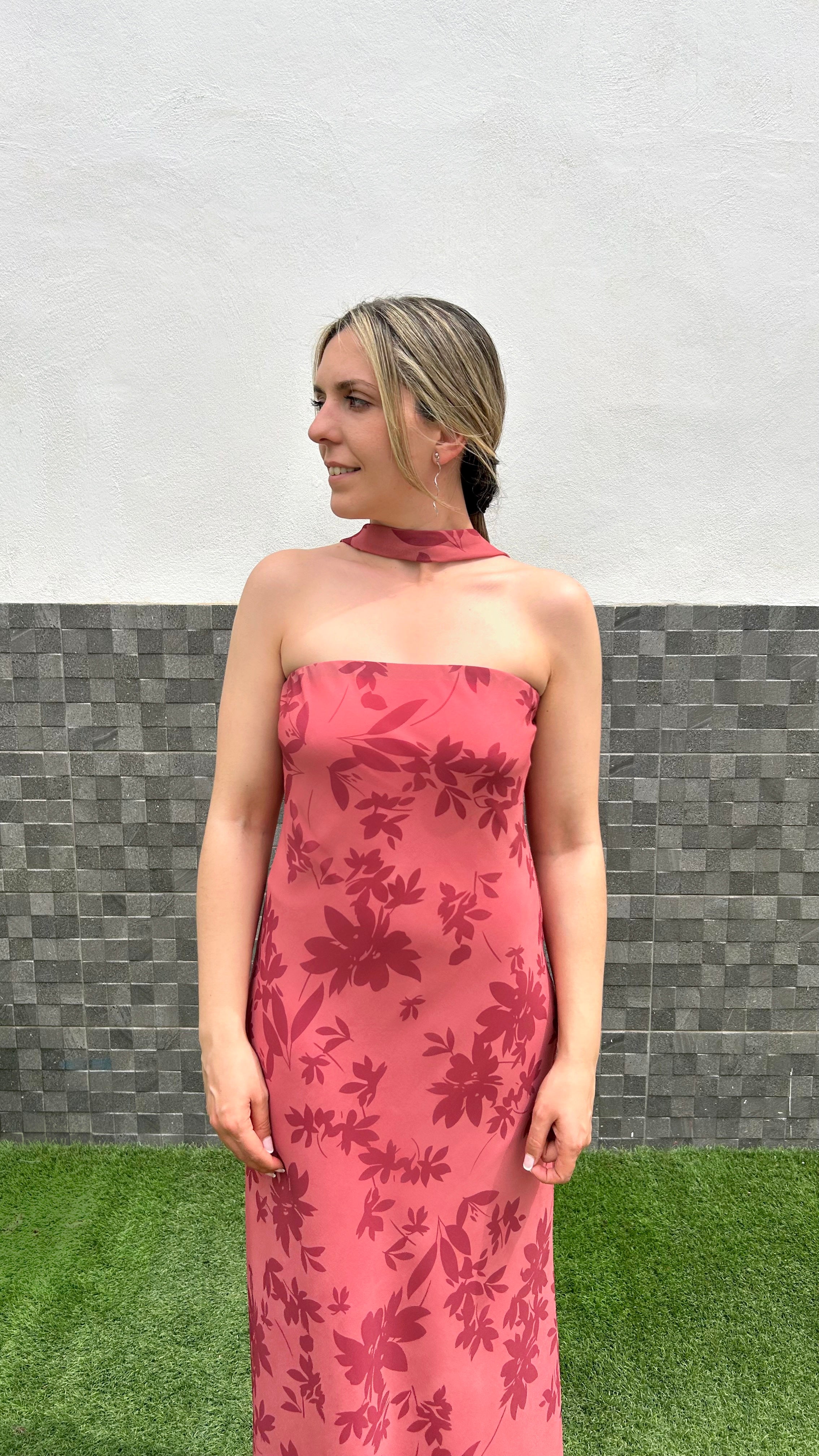 Vestido palabra floral coral