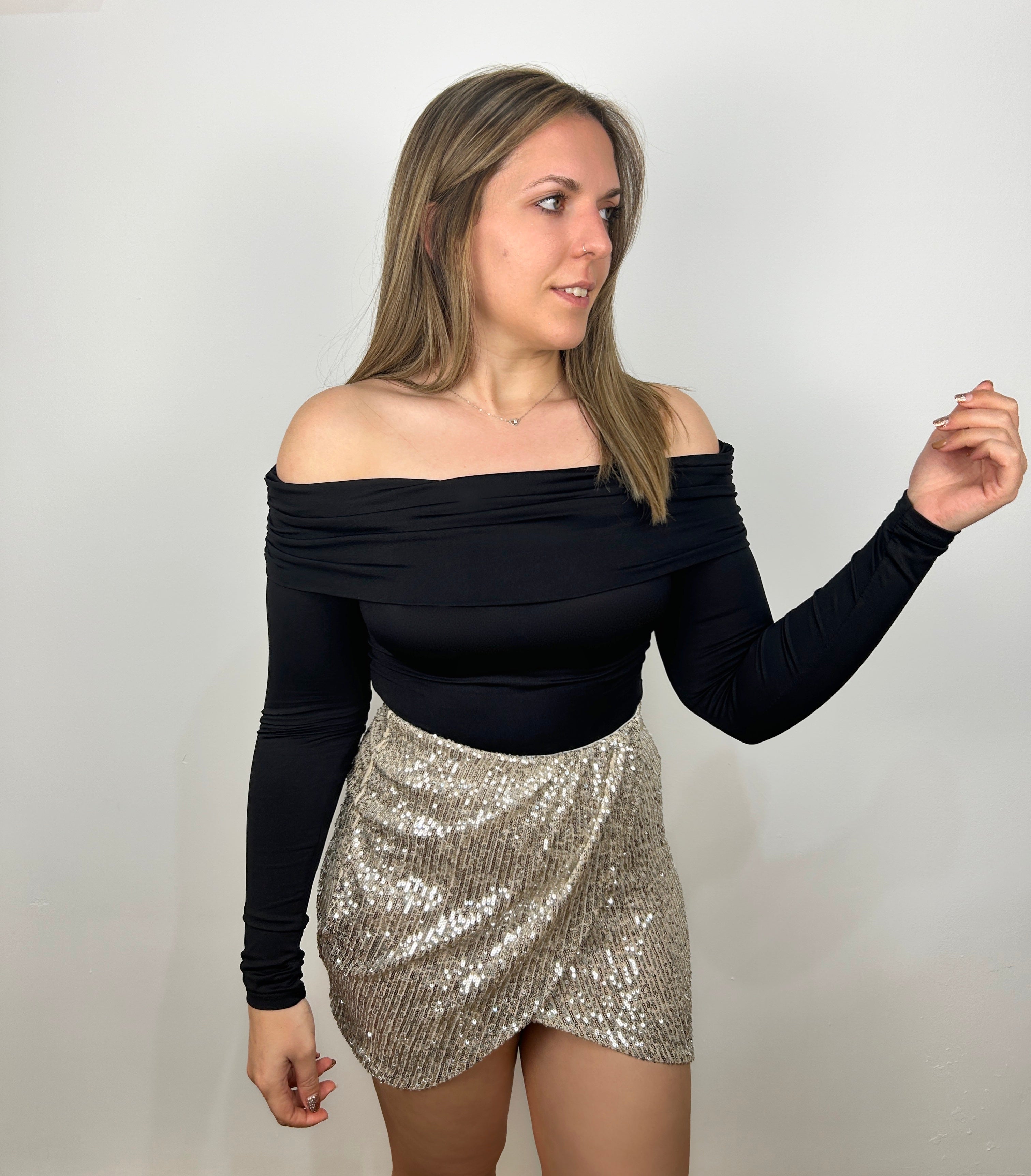 Gonna in paillettes argento