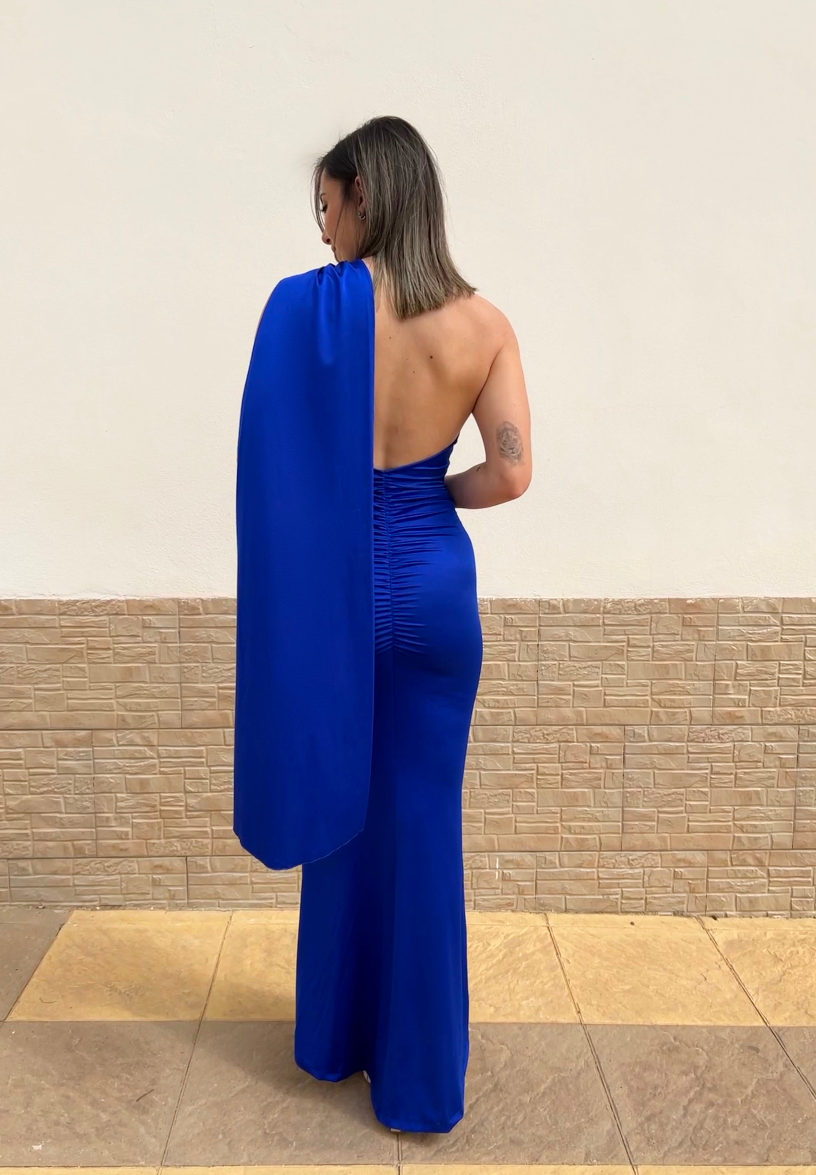 Abito girocollo in raso blu