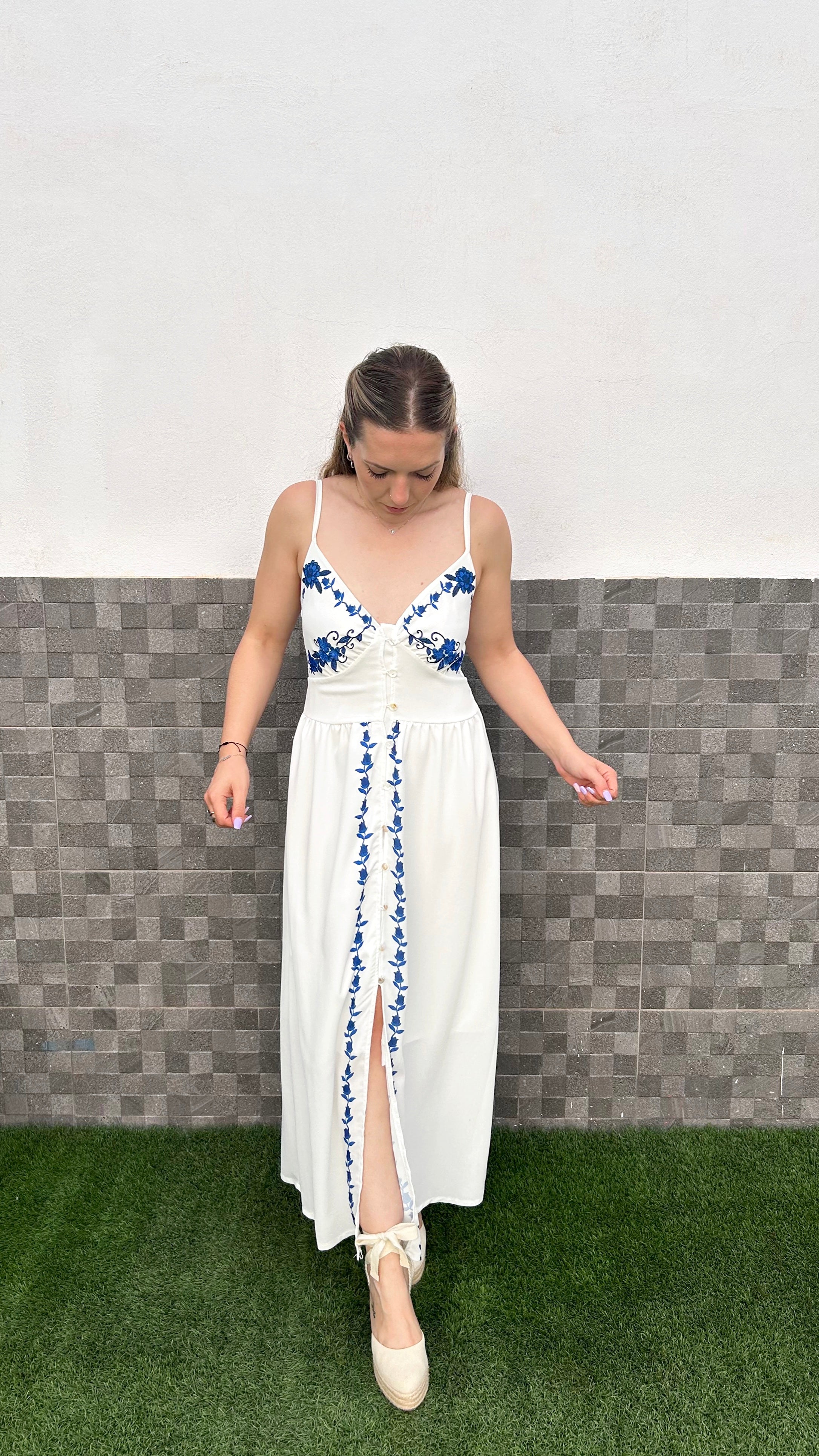 Abito midi floreale bianco