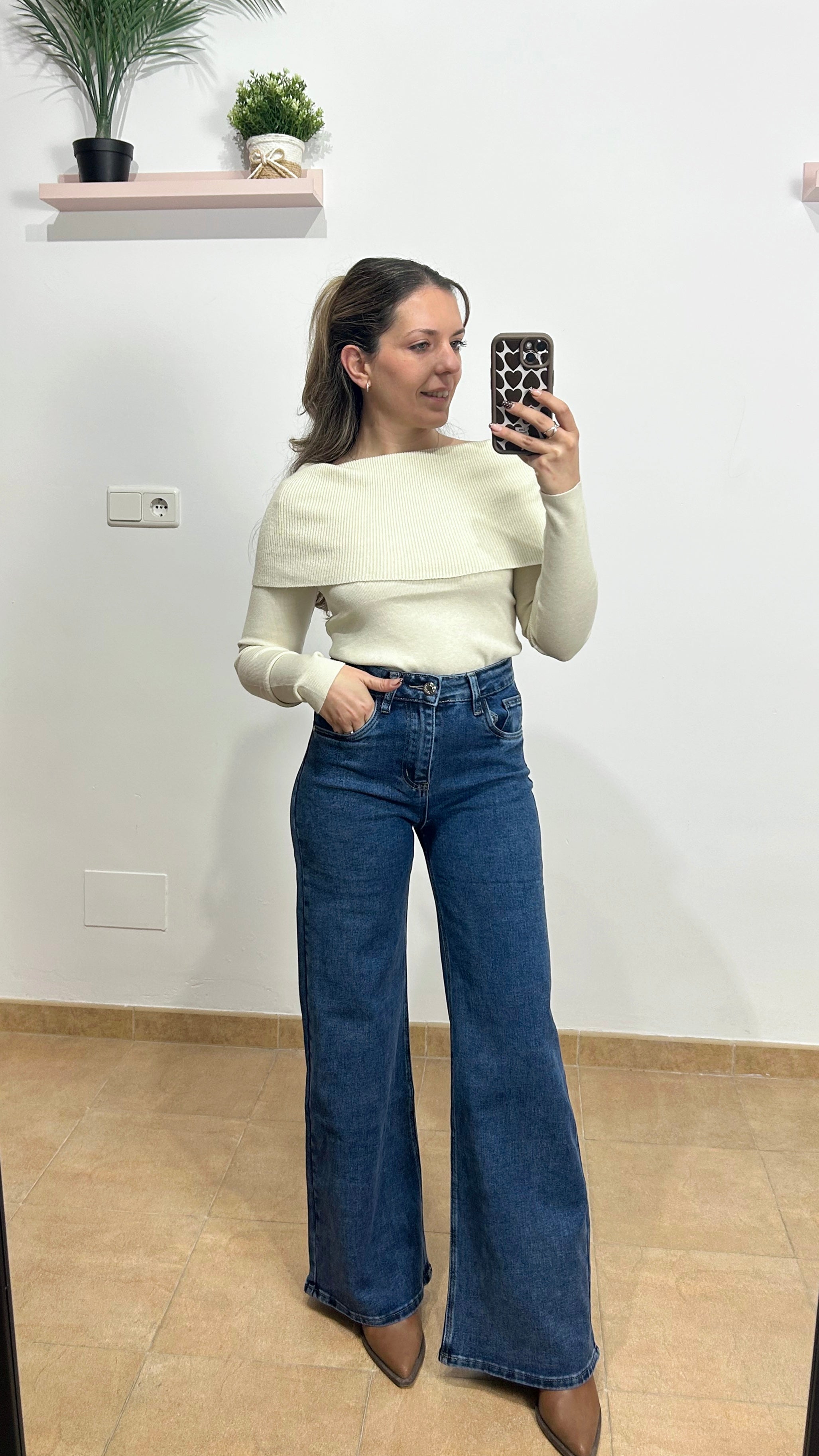 Pantalón denim wide leg oscuro