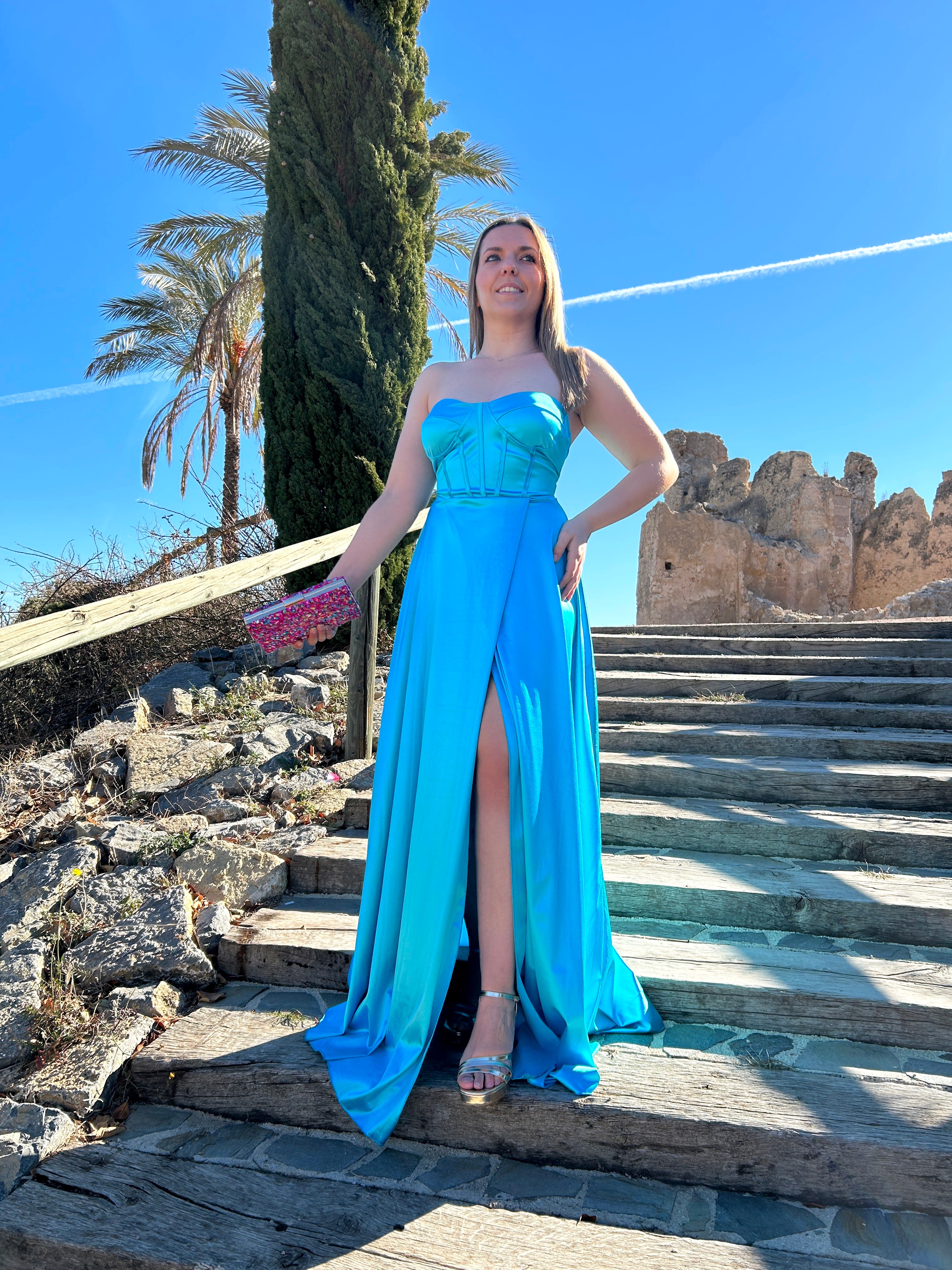 Abito corsetto turchese con parole