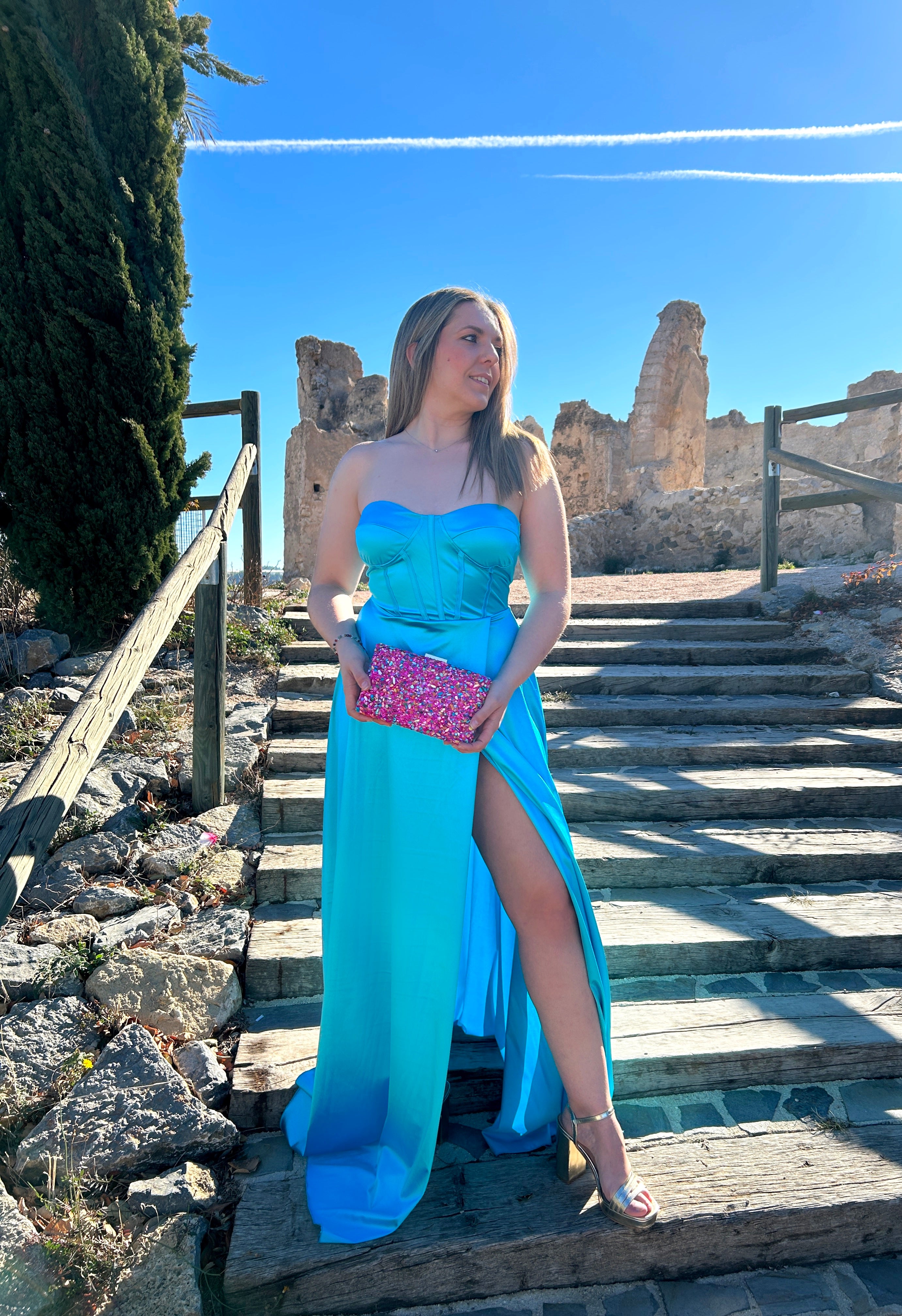 Abito corsetto turchese con parole