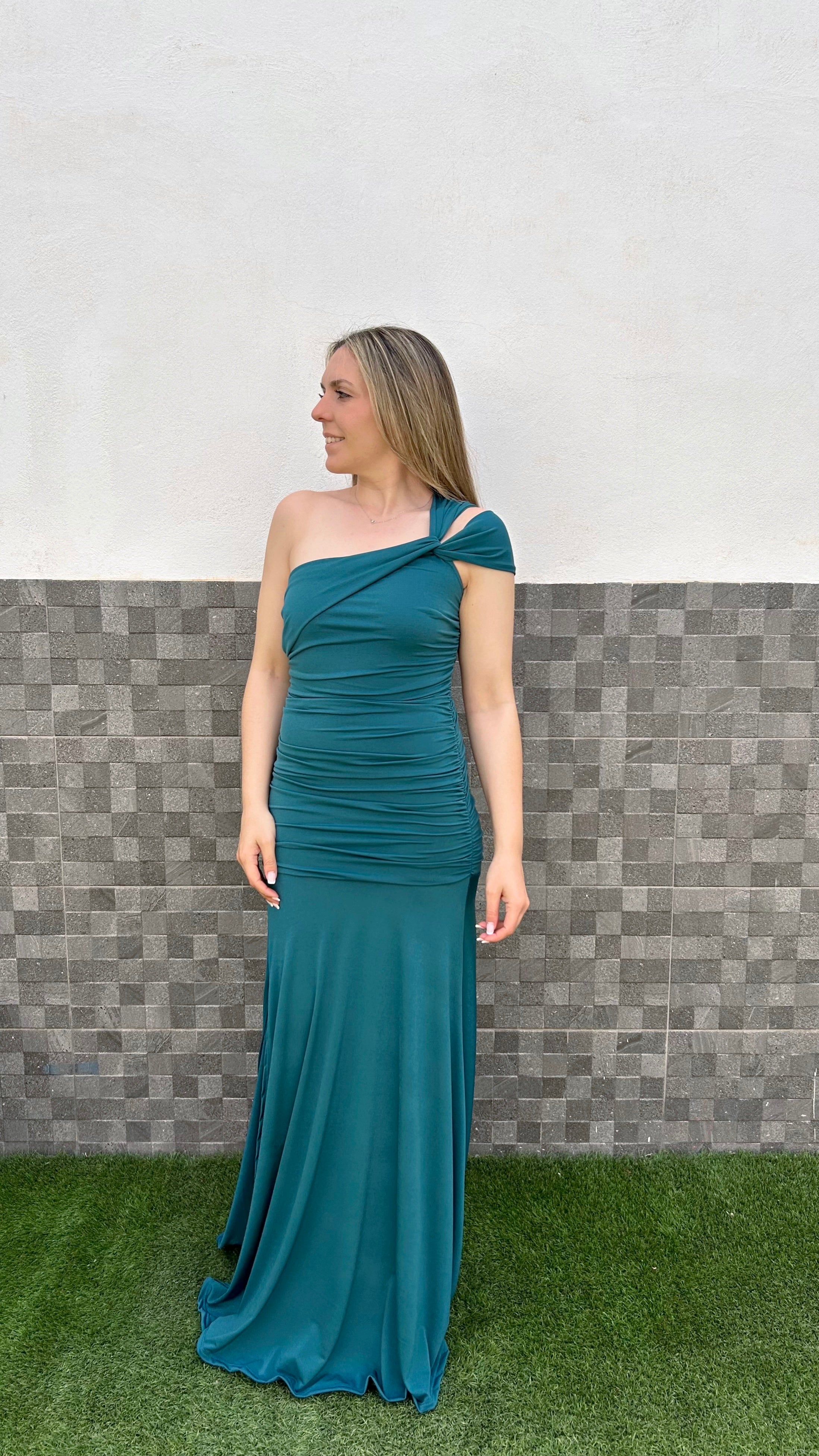 Vestido asim frunces nudo petróleo