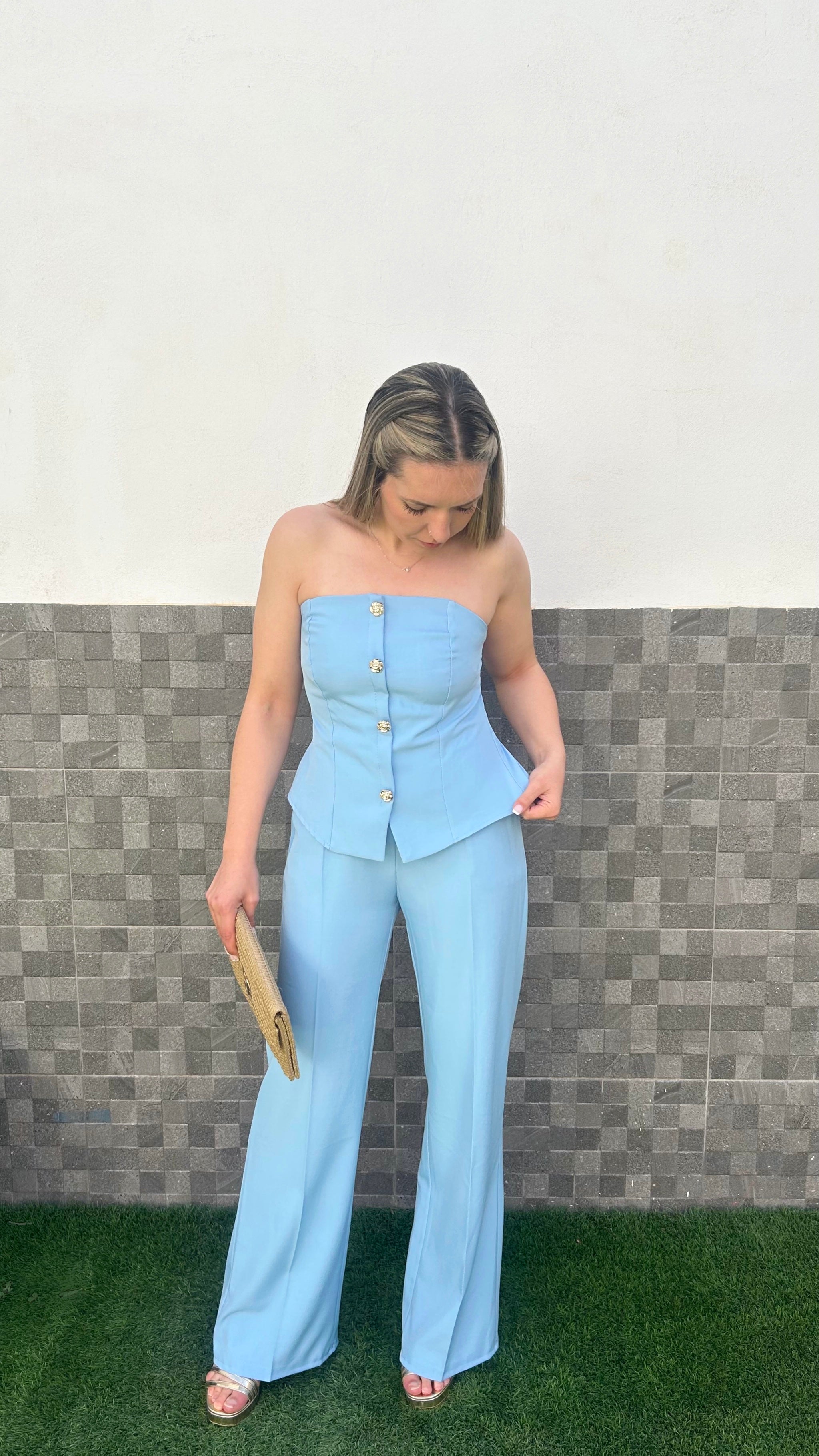 Conjunto palabra botones celeste