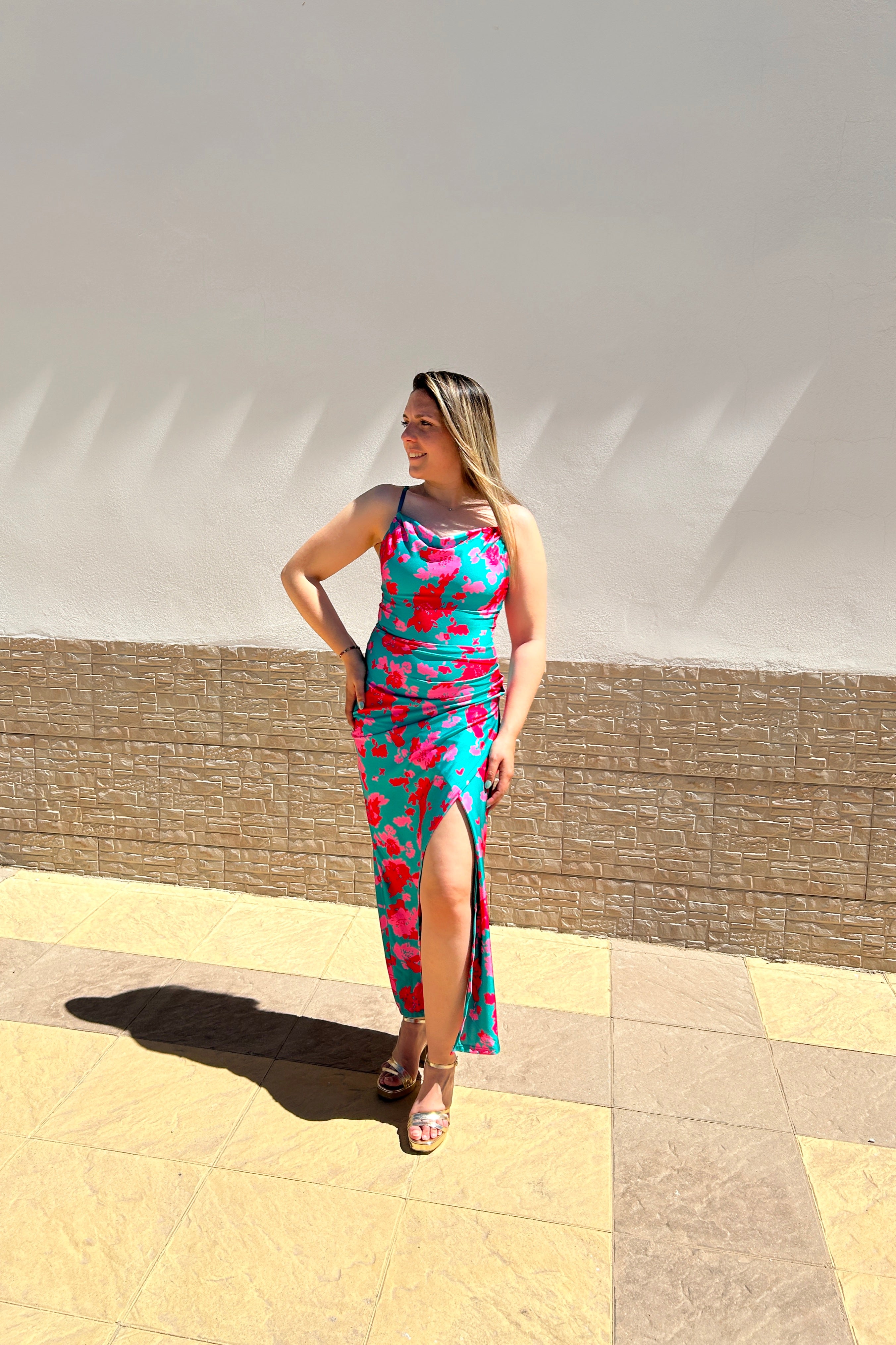 Abito midi floreale verde