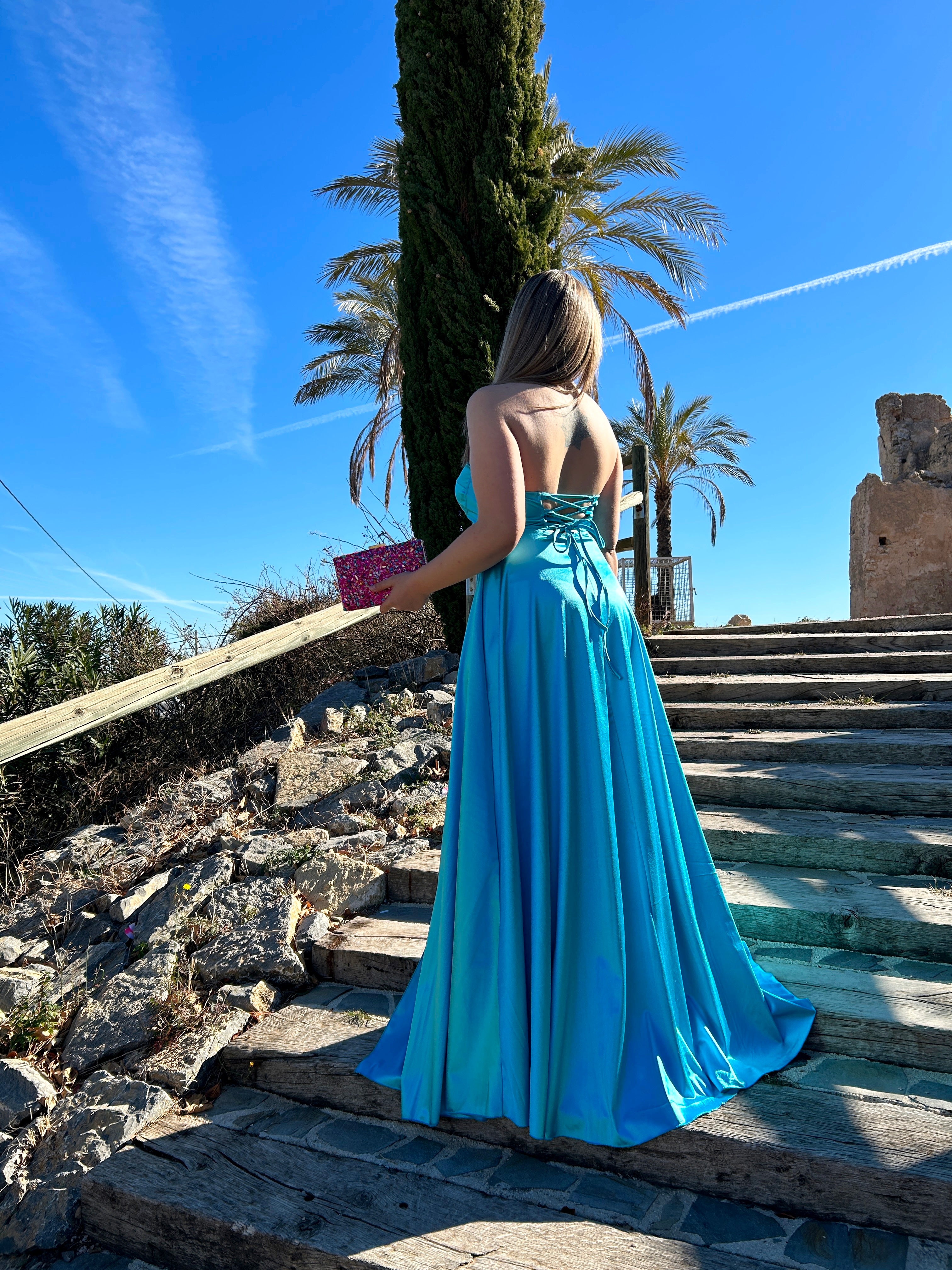 Abito corsetto turchese con parole