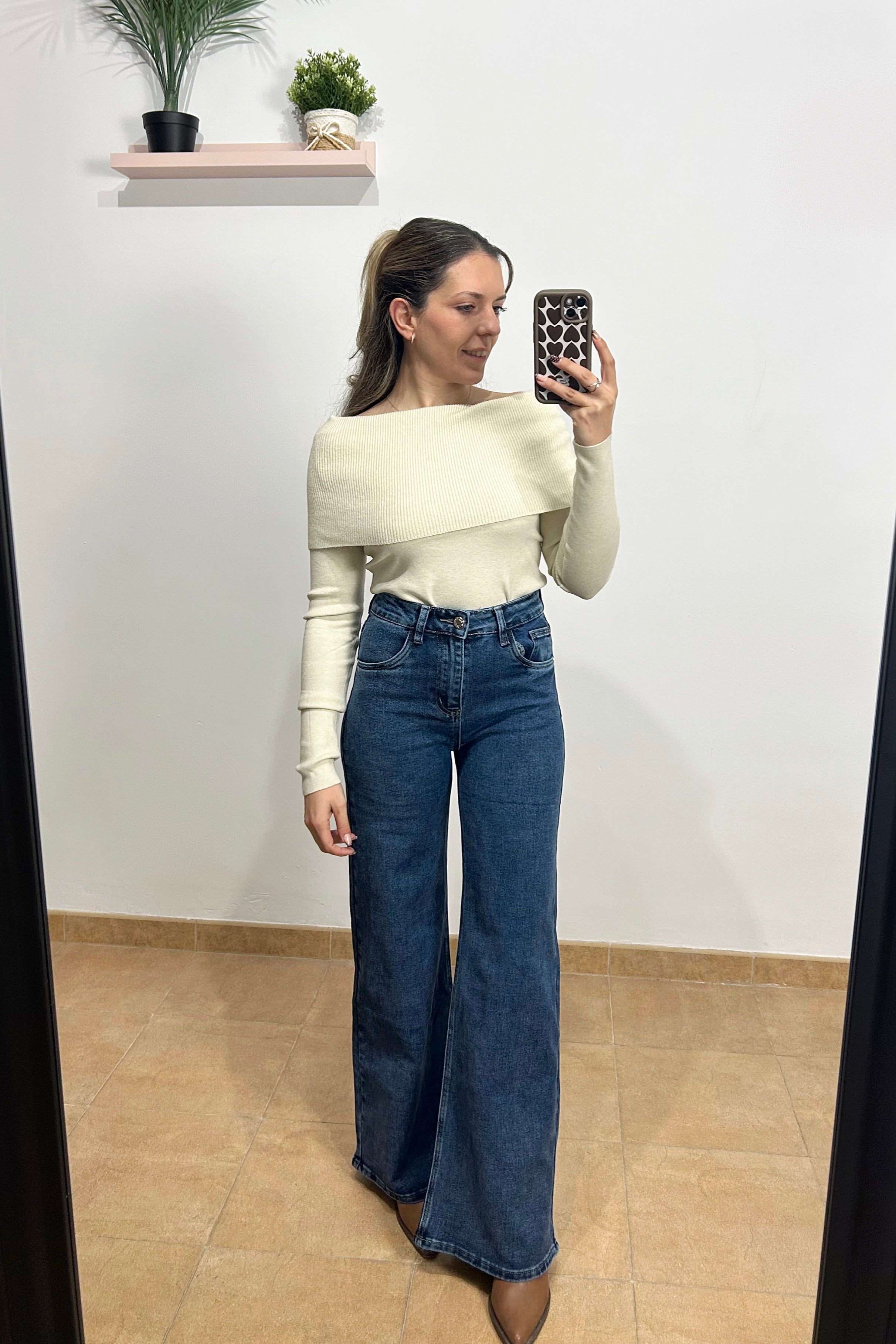 Pantalón denim wide leg oscuro