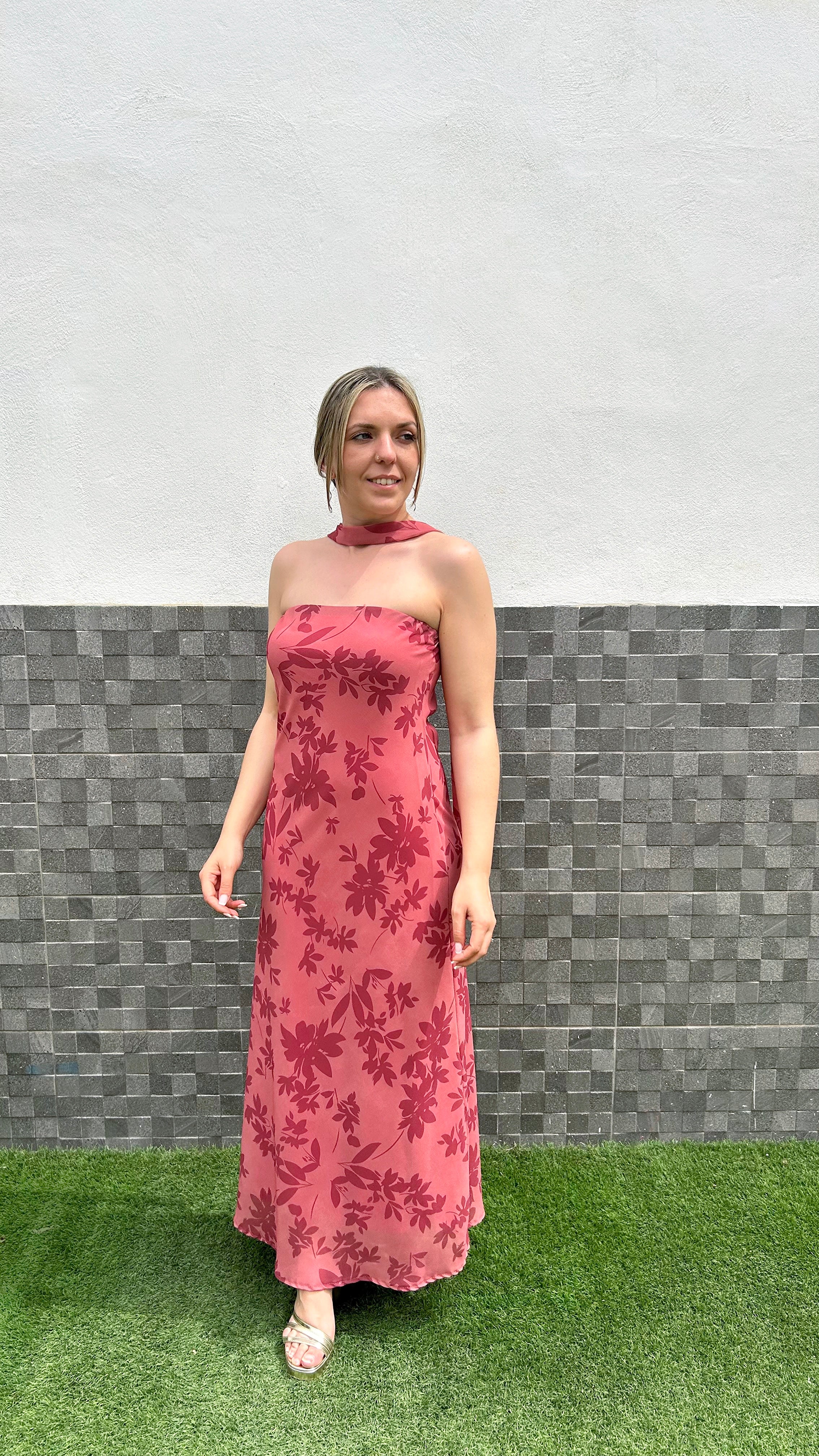 Vestido palabra floral coral