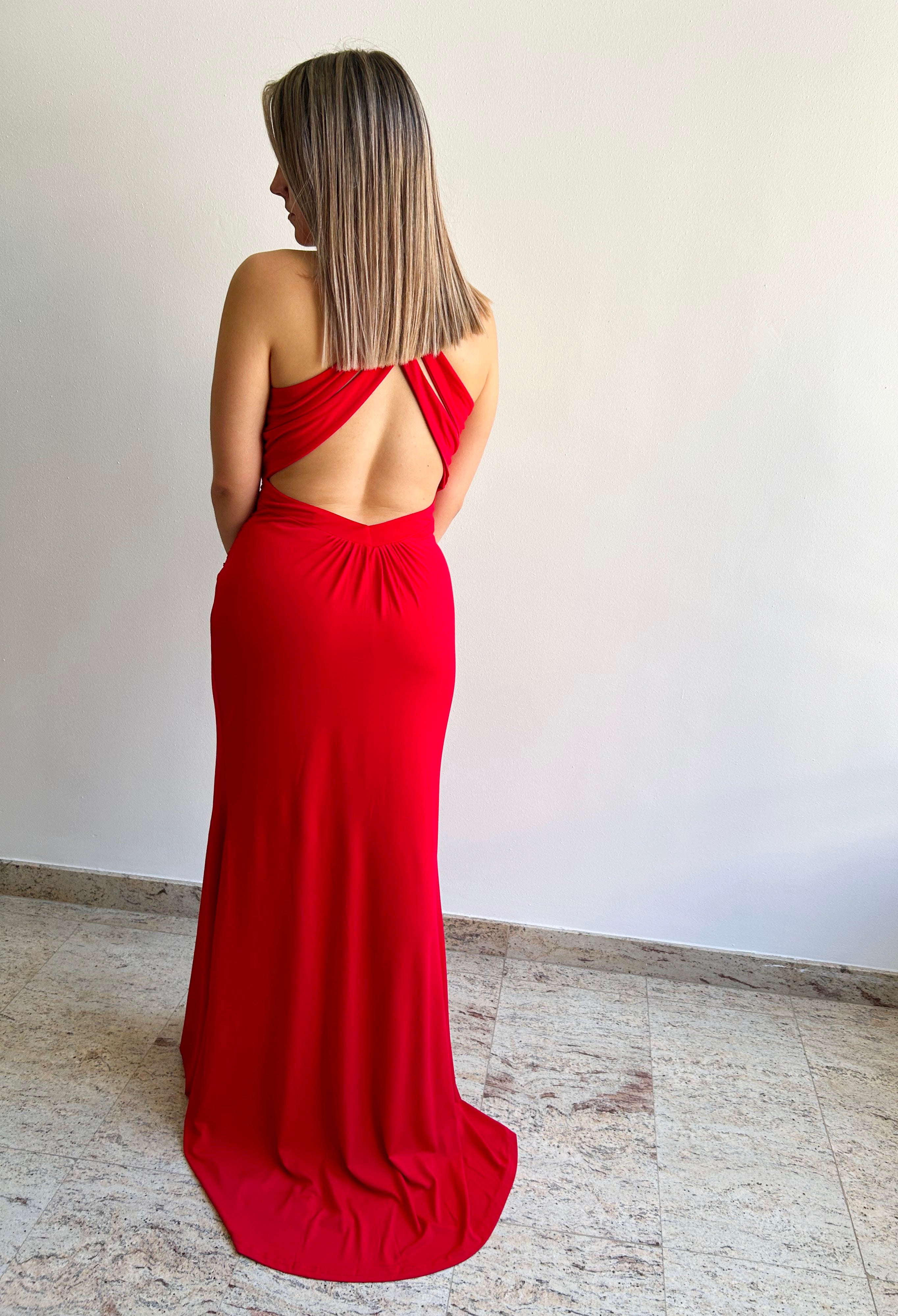 Red wrap neckline dress