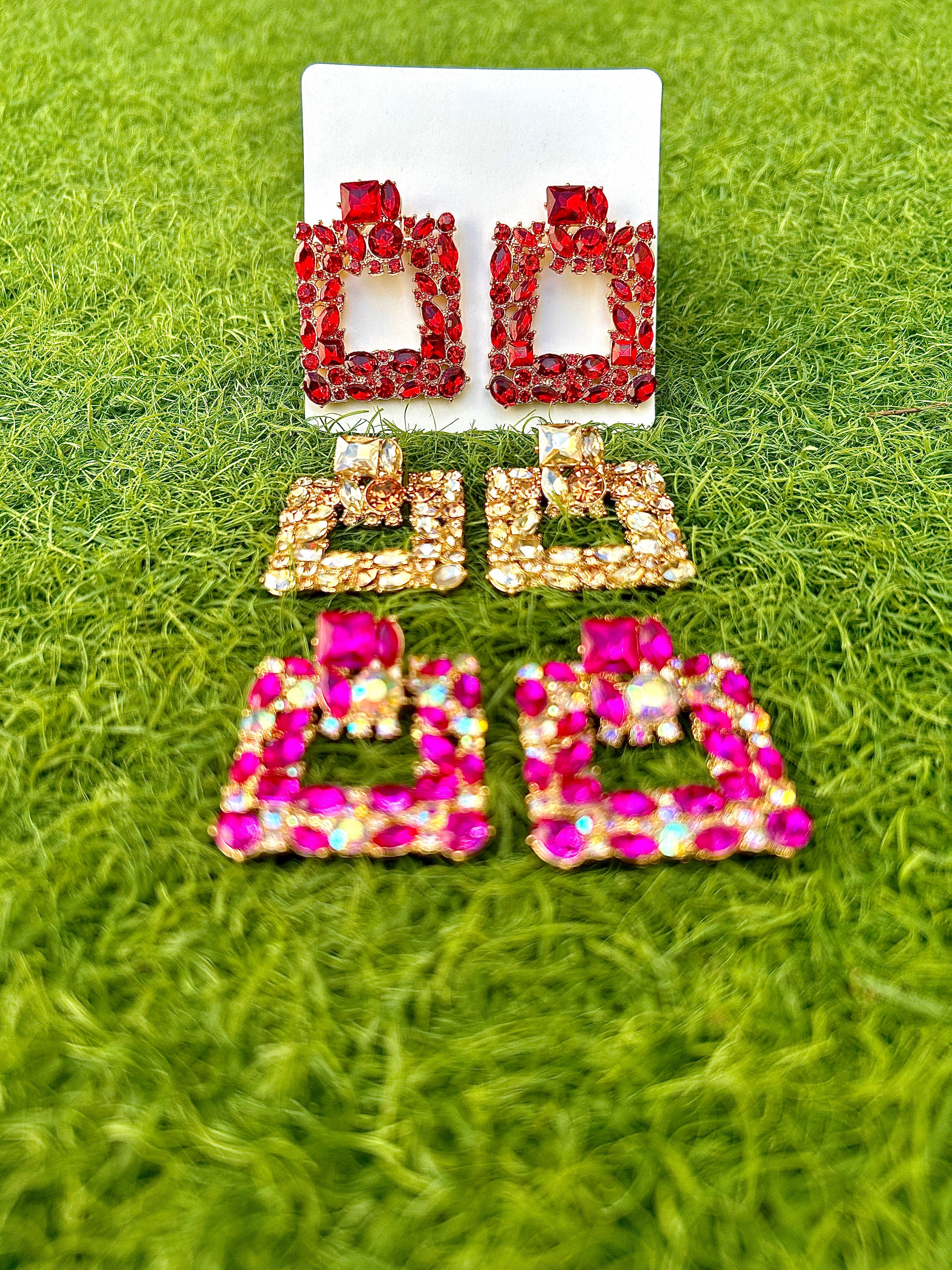 Red square rhinestone earrings