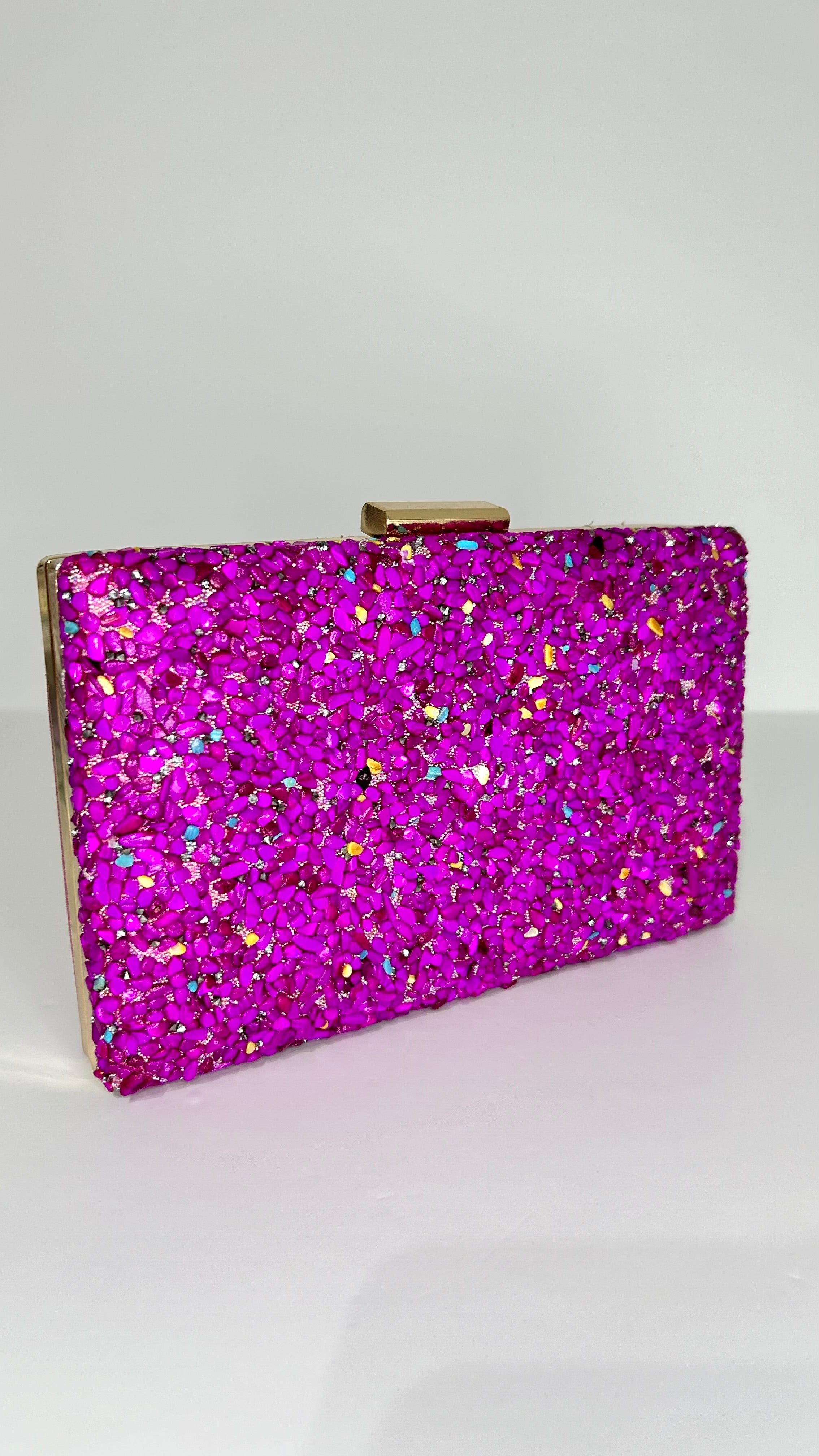 Pochette Bouganville con strass metallici