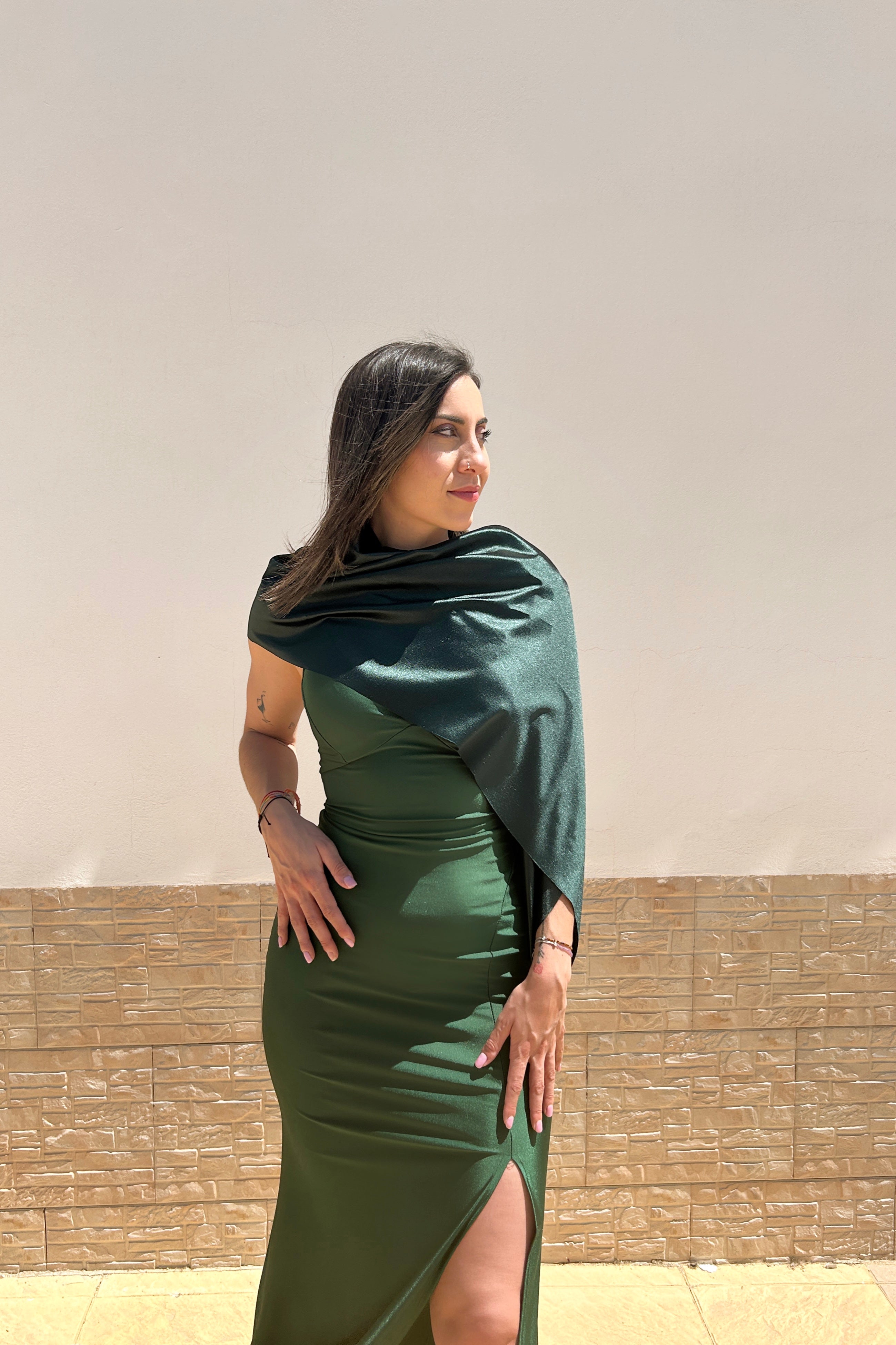 Scialle a mantella in raso verde