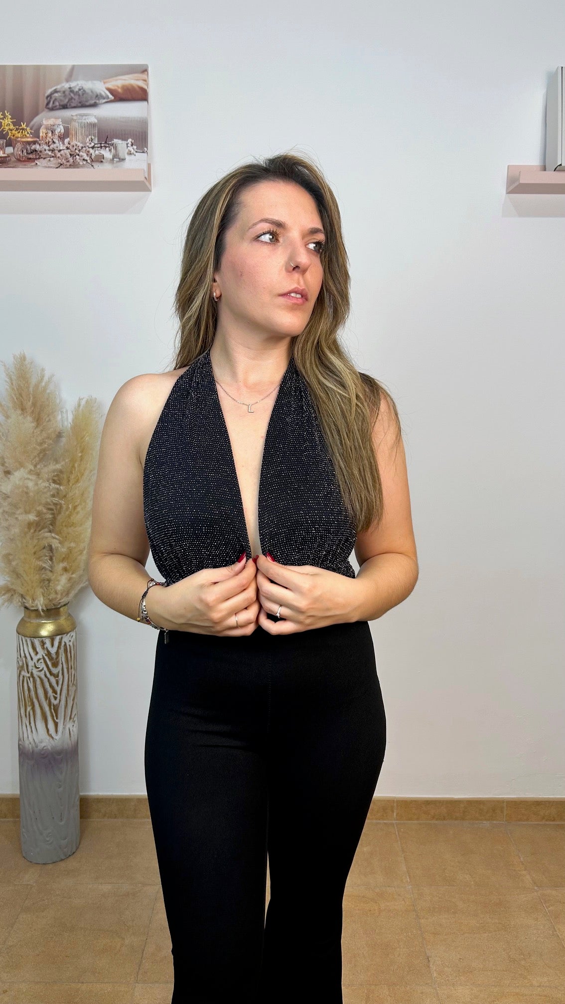 Top nero con nodo in lurex