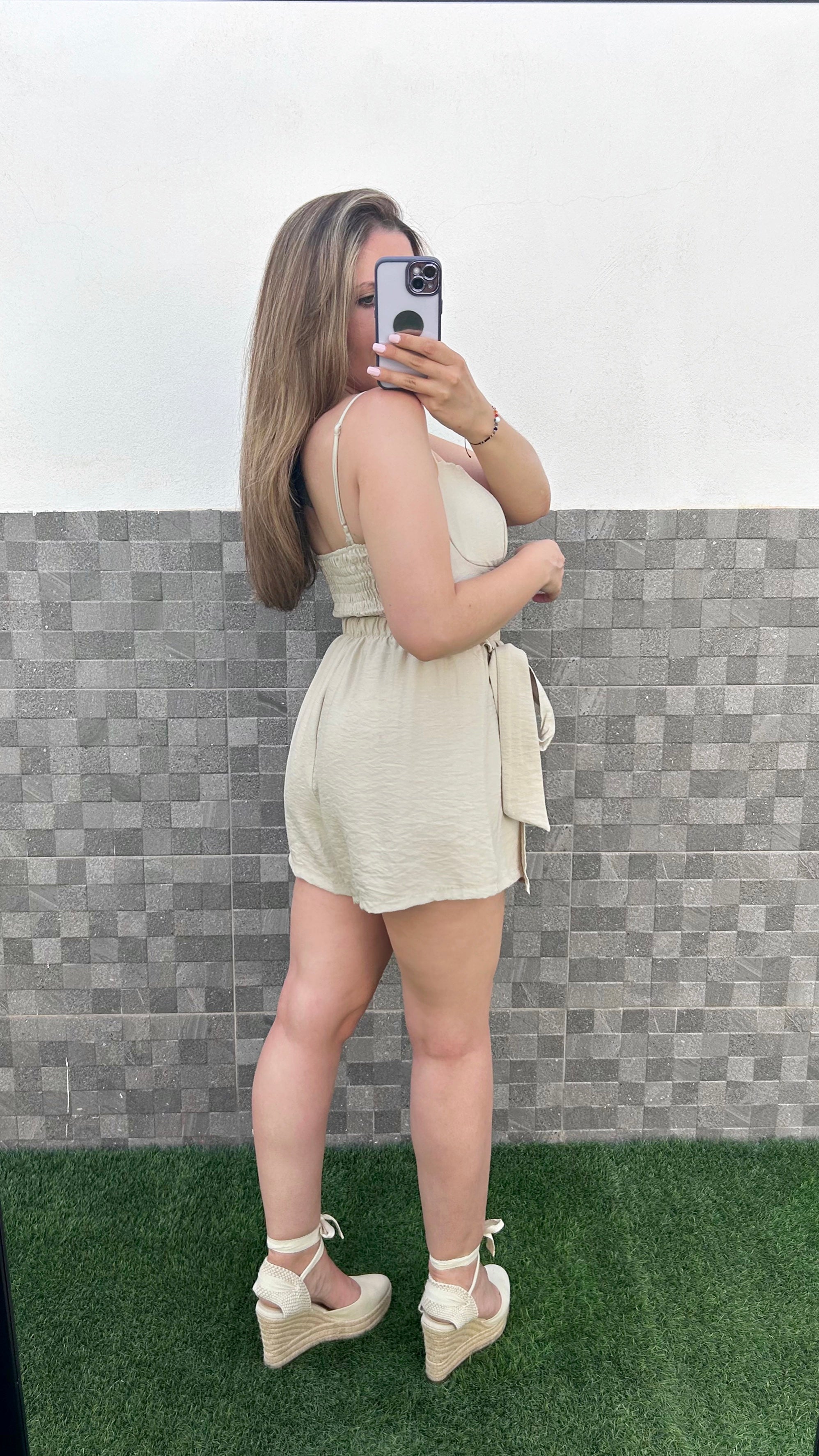 Falda pantalón lazada lateral beige