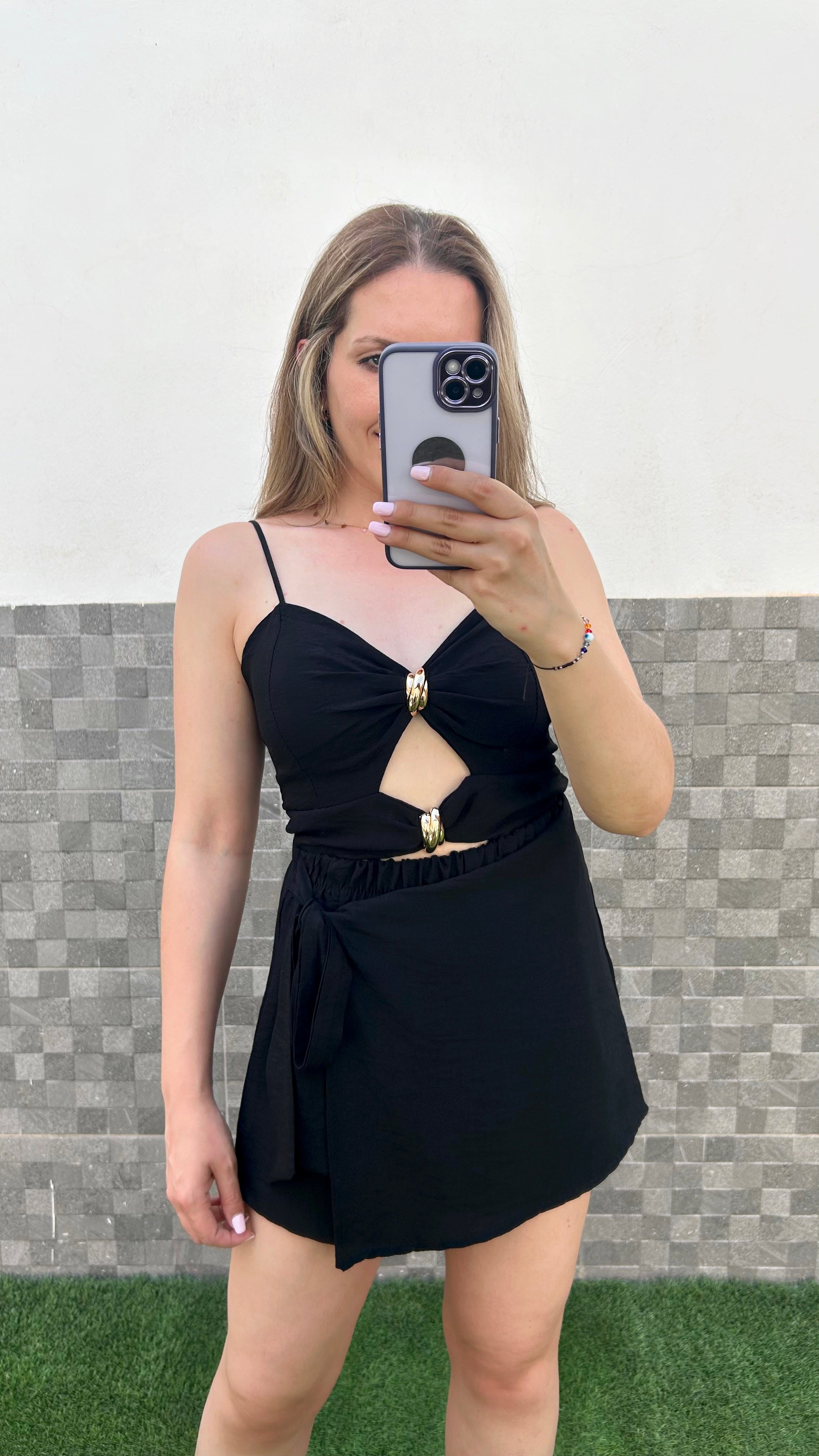 Falda pantalón lazada lateral negro