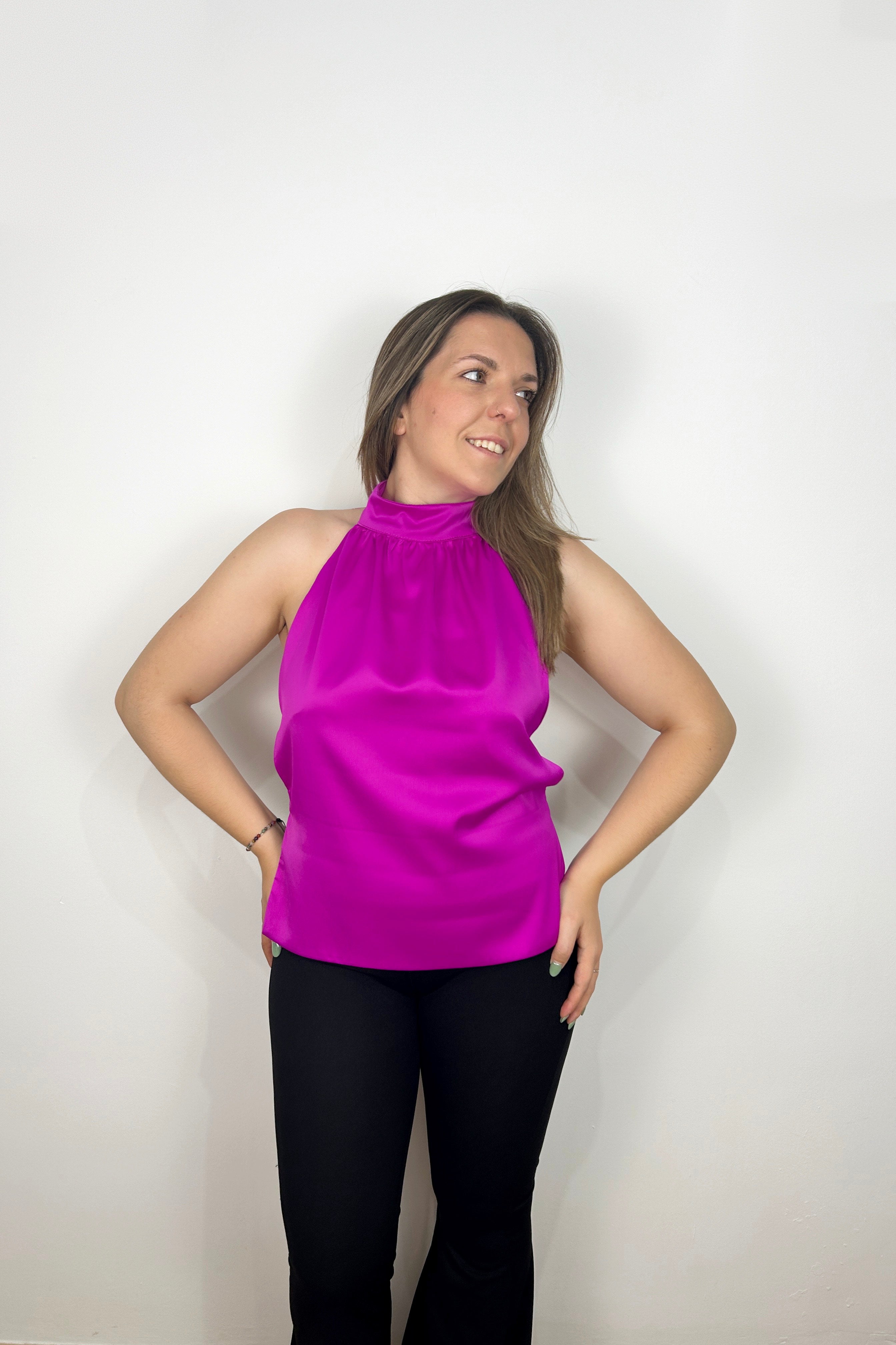 Amarena satin top with bow back