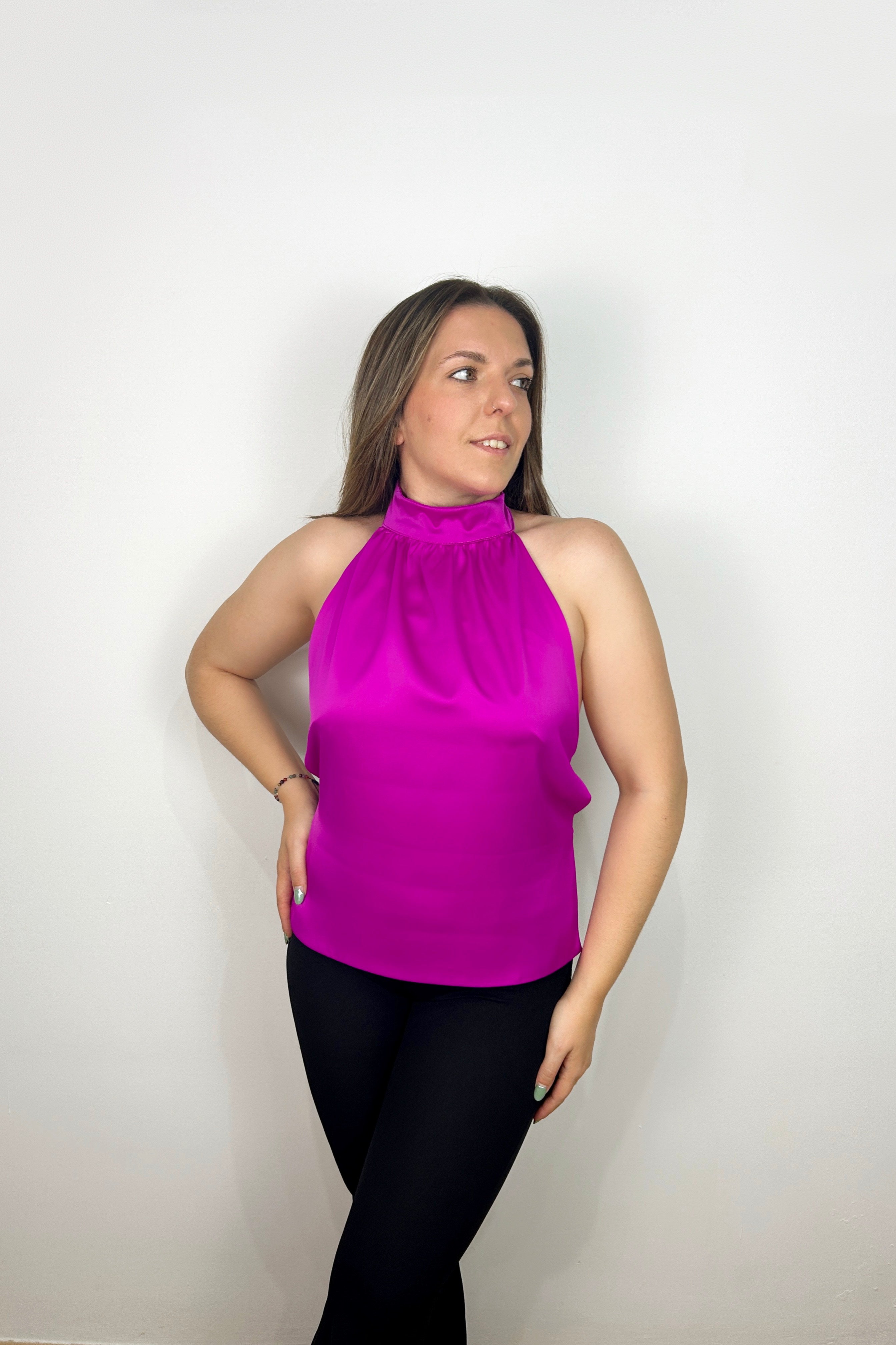 Amarena satin top with bow back