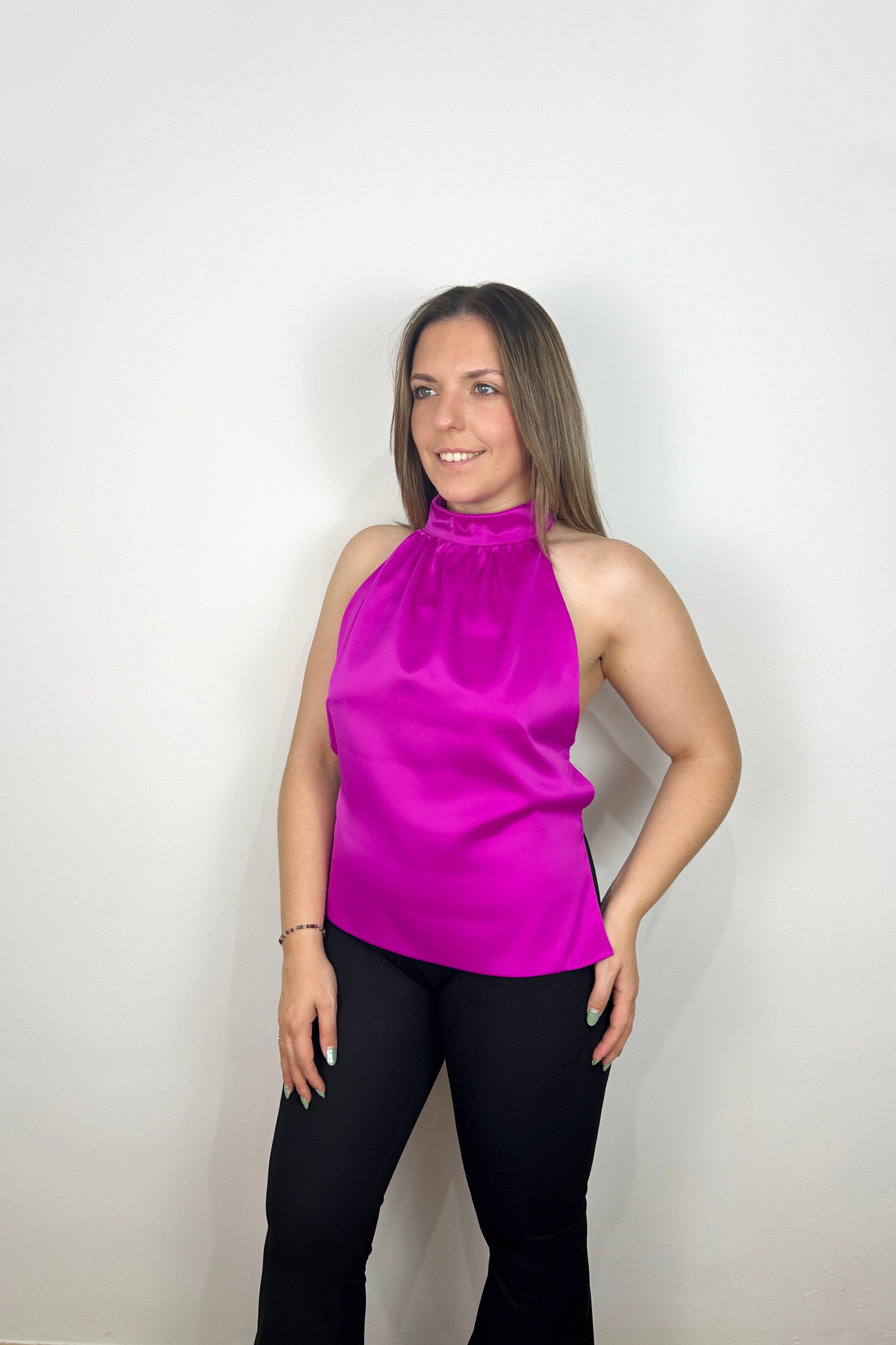 Amarena satin top with bow back