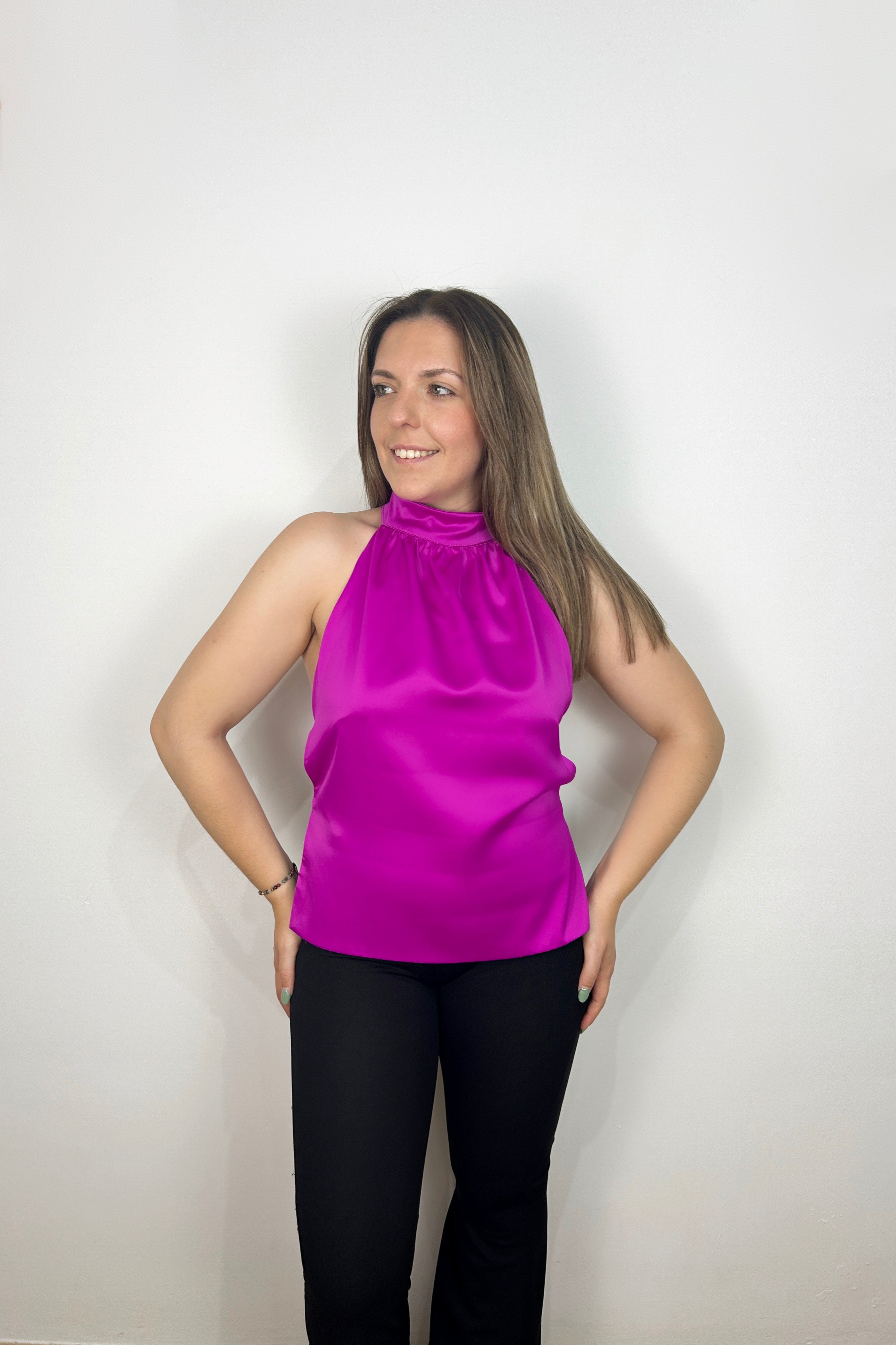 Amarena satin top with bow back