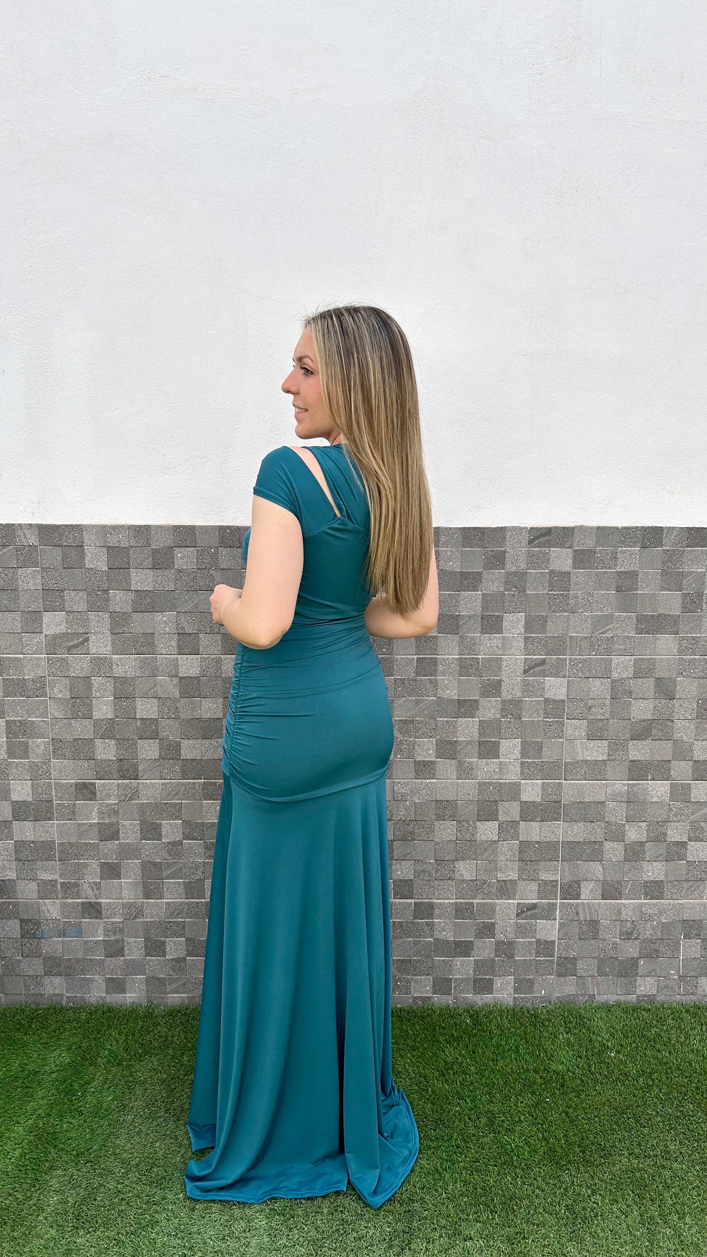 Vestido asim frunces nudo petróleo