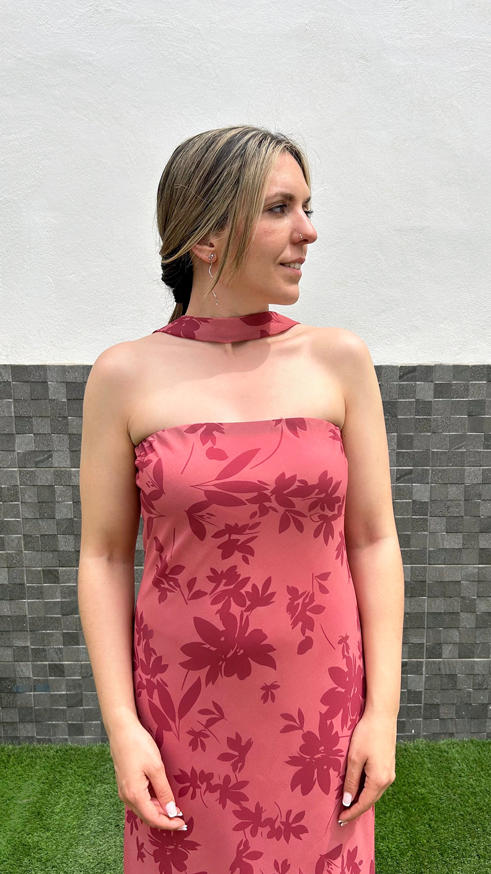 Vestido palabra floral coral