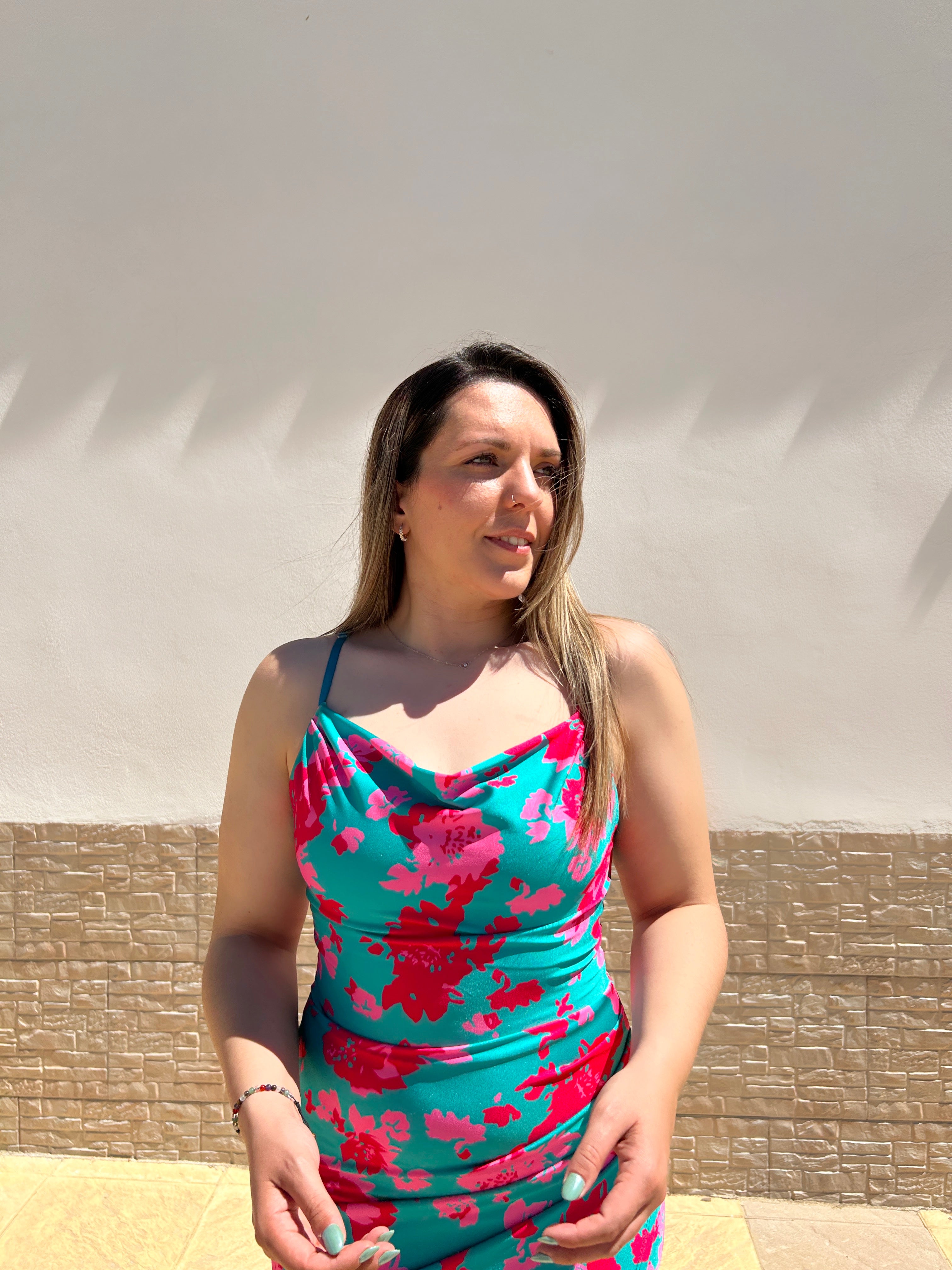 Abito midi floreale verde