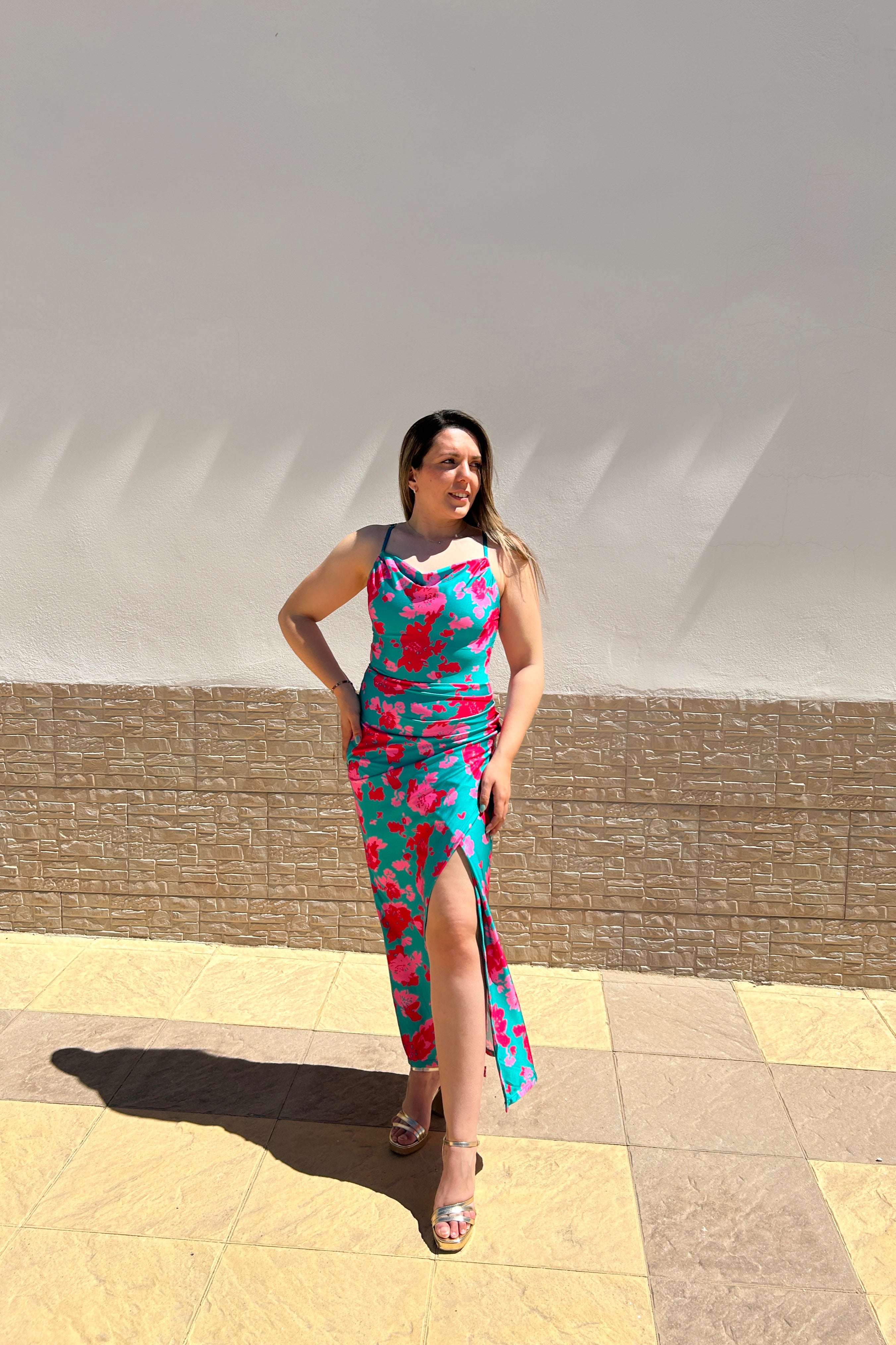 Abito midi floreale verde