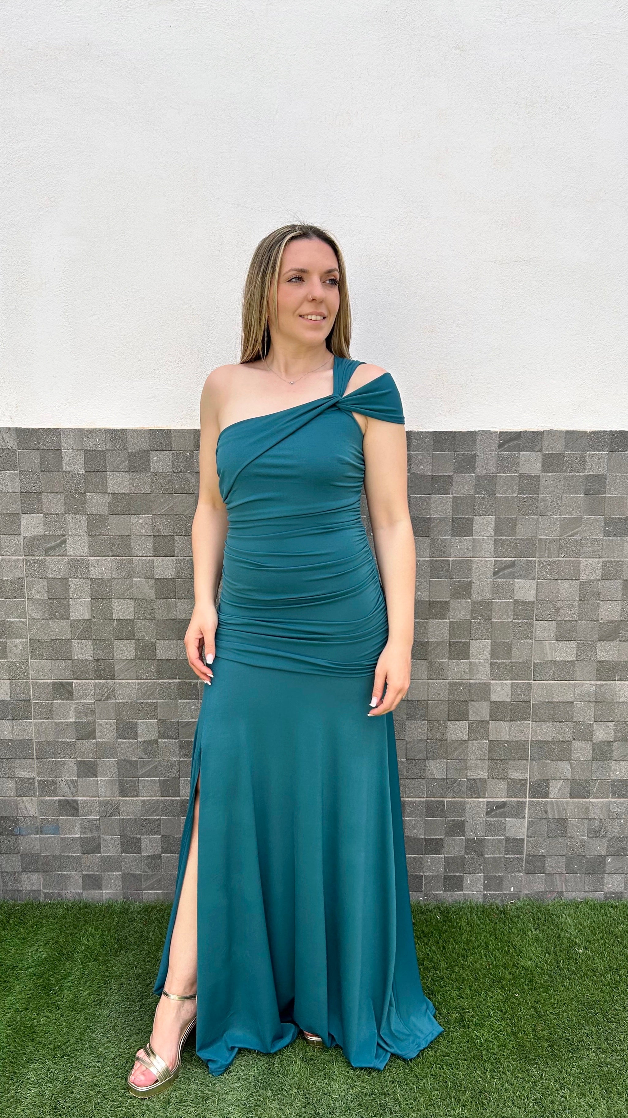 Vestido asim frunces nudo petróleo