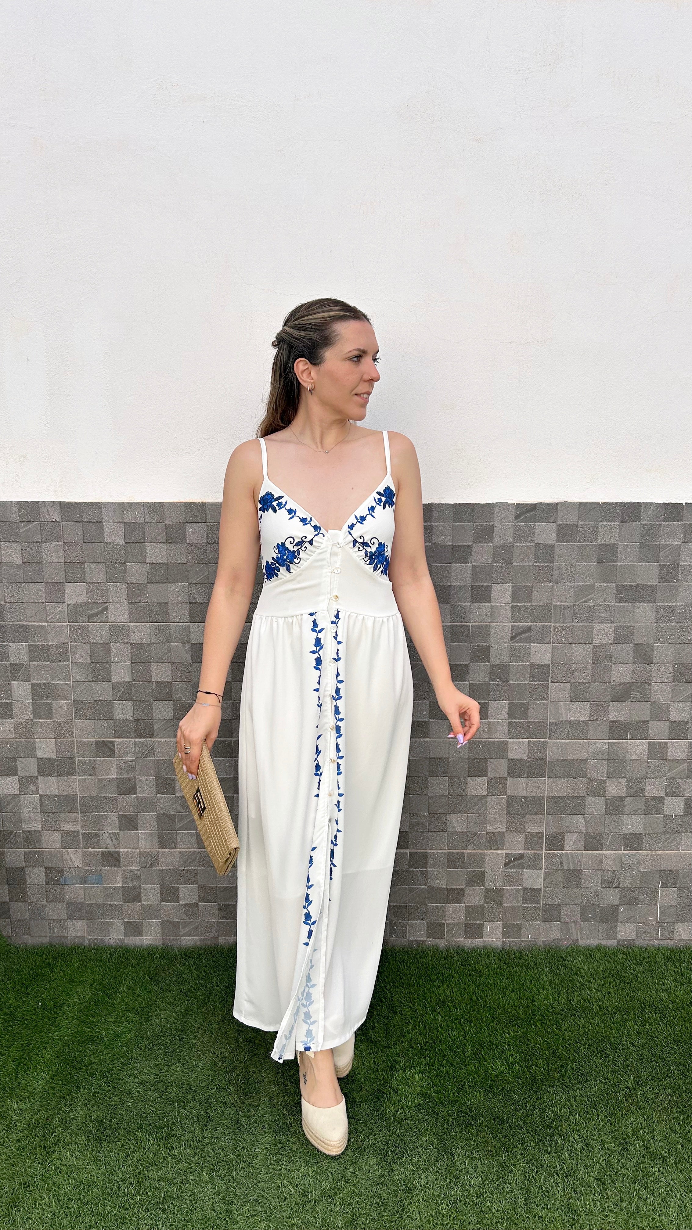 Abito midi floreale bianco