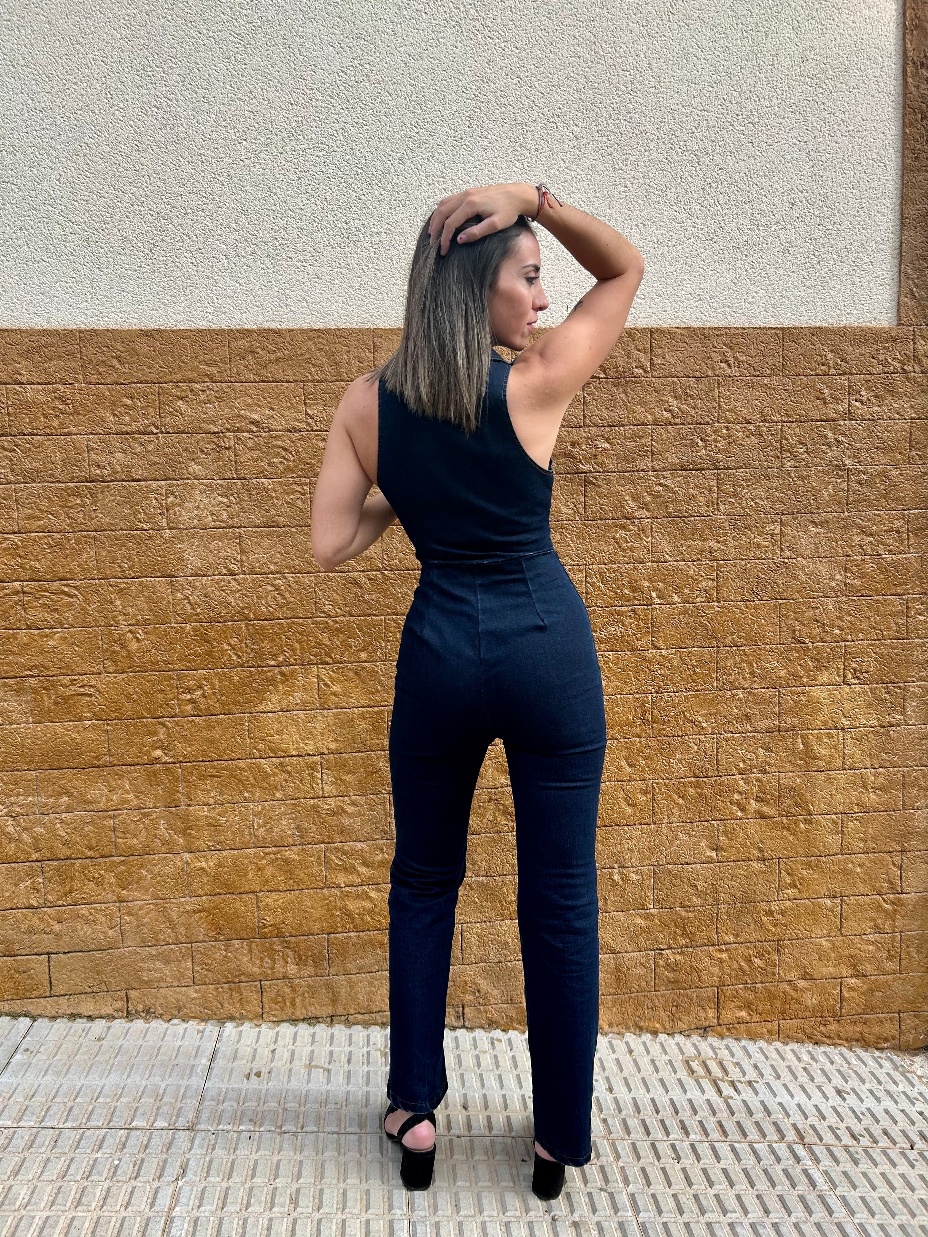 Tuta in denim con cerniera