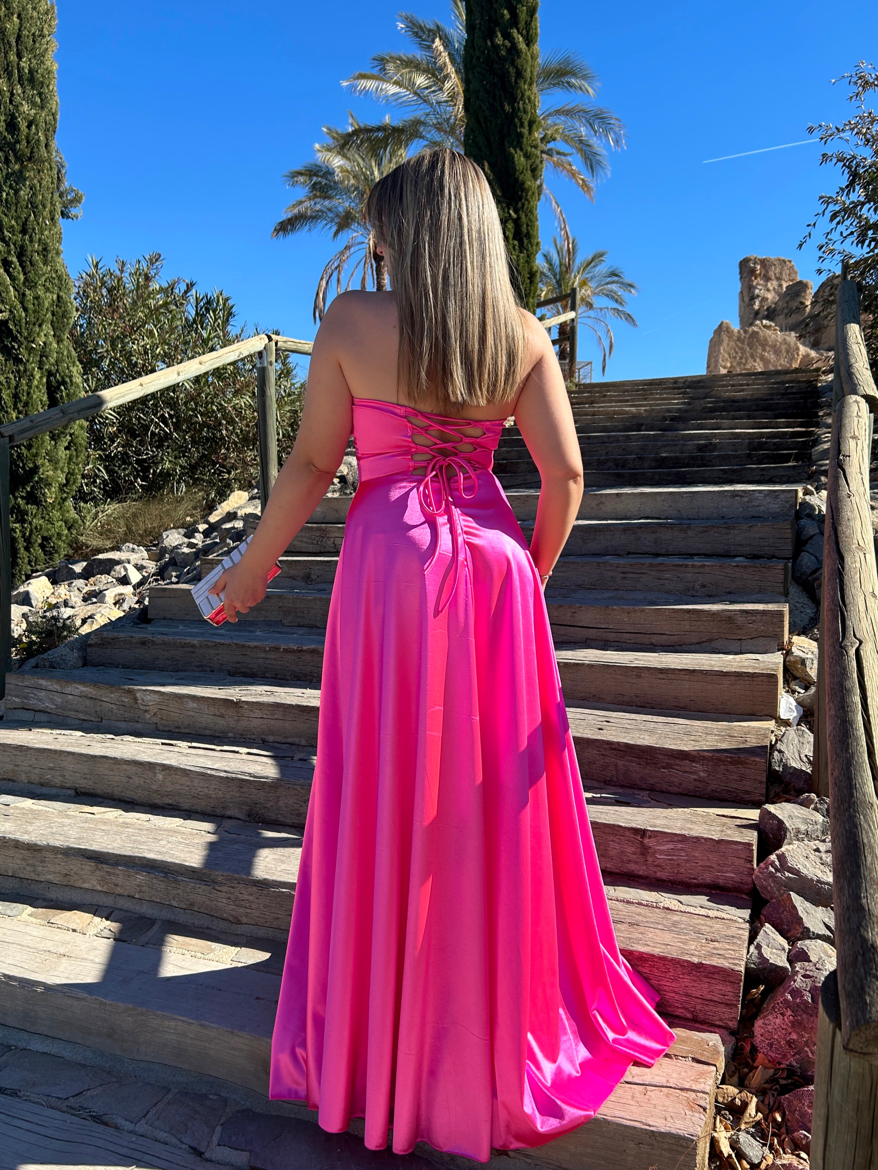 Abito corsetto rosa con parola