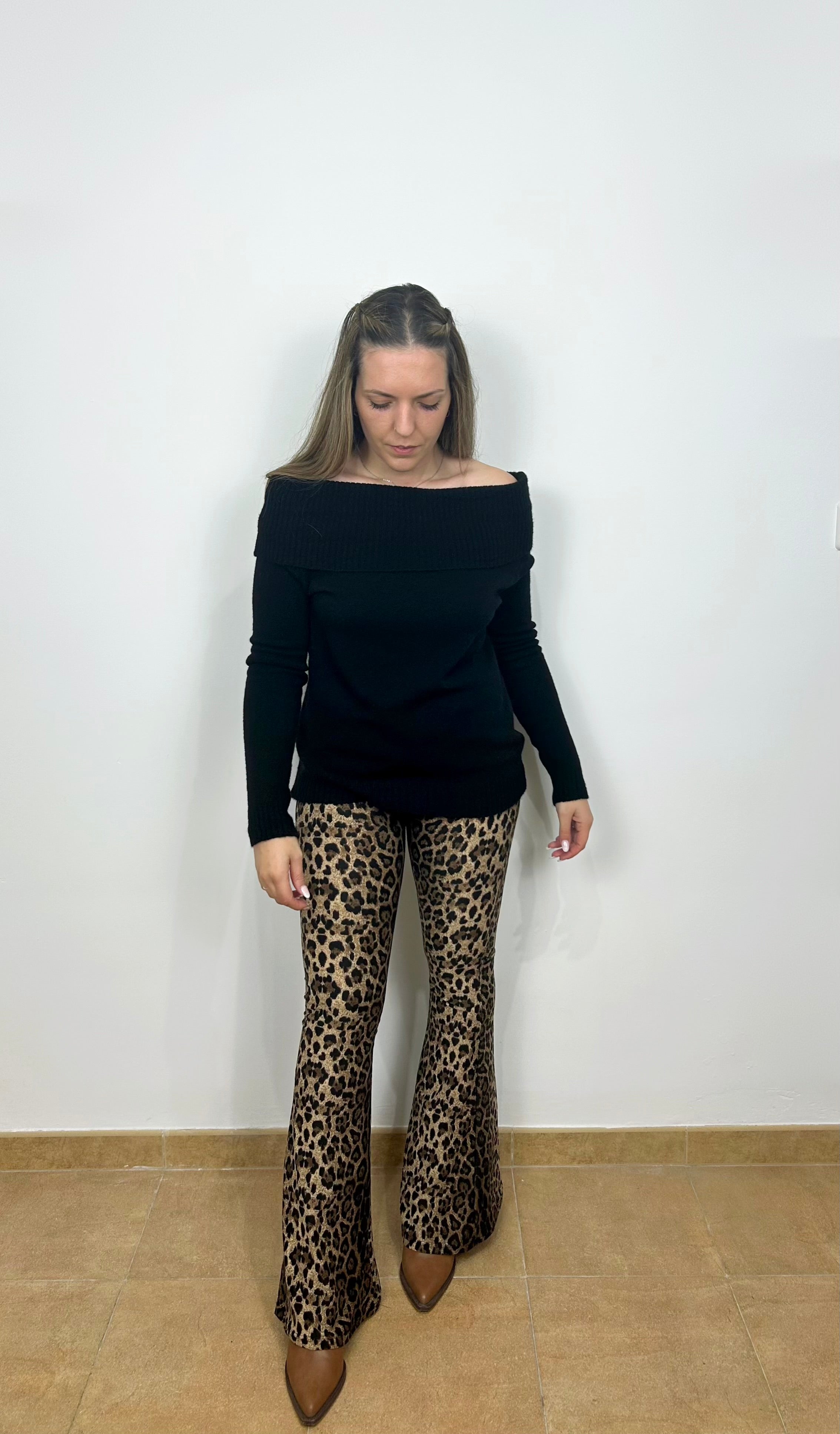 Pantalón felpa flare estampado