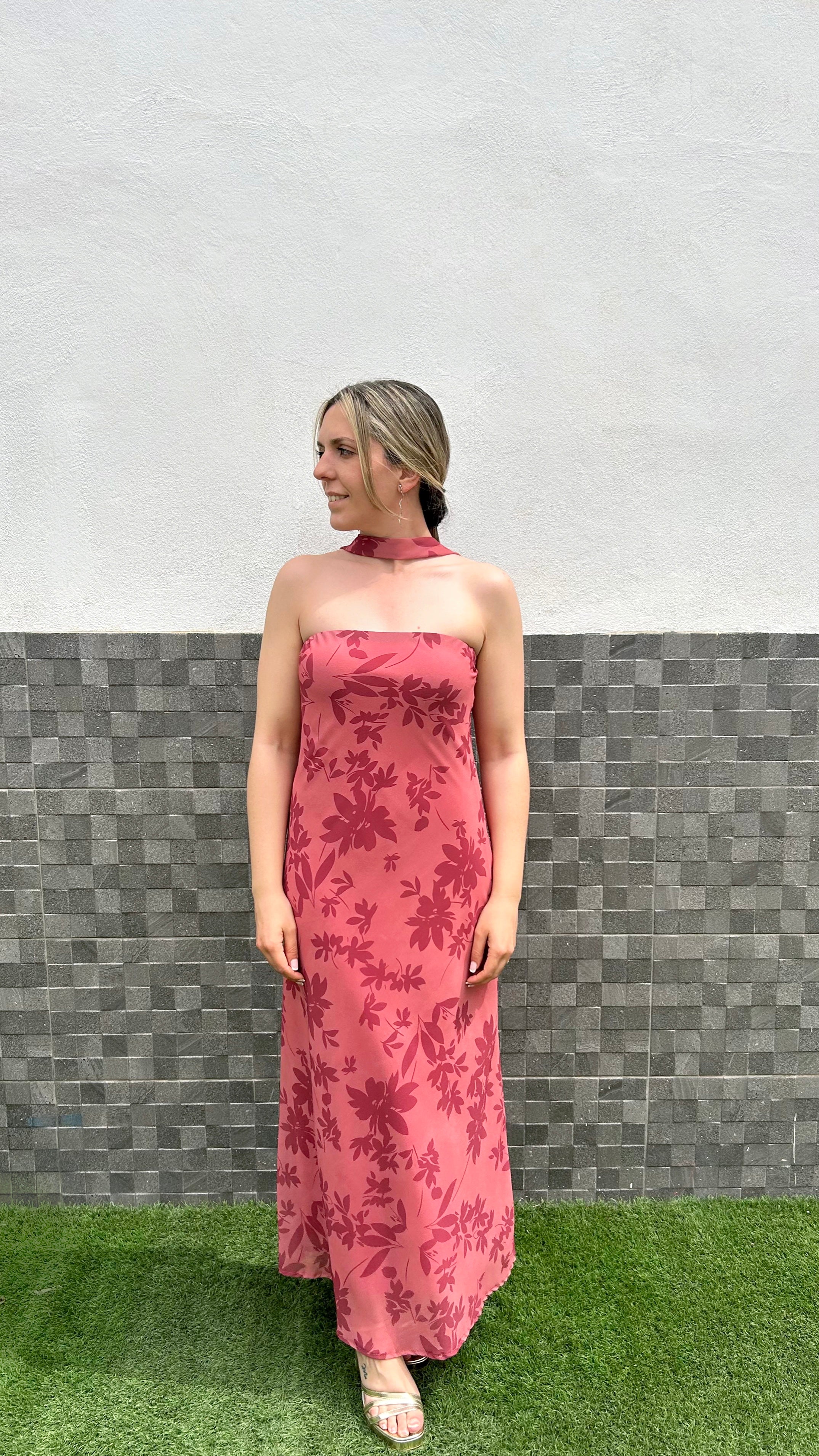 Vestido palabra floral coral