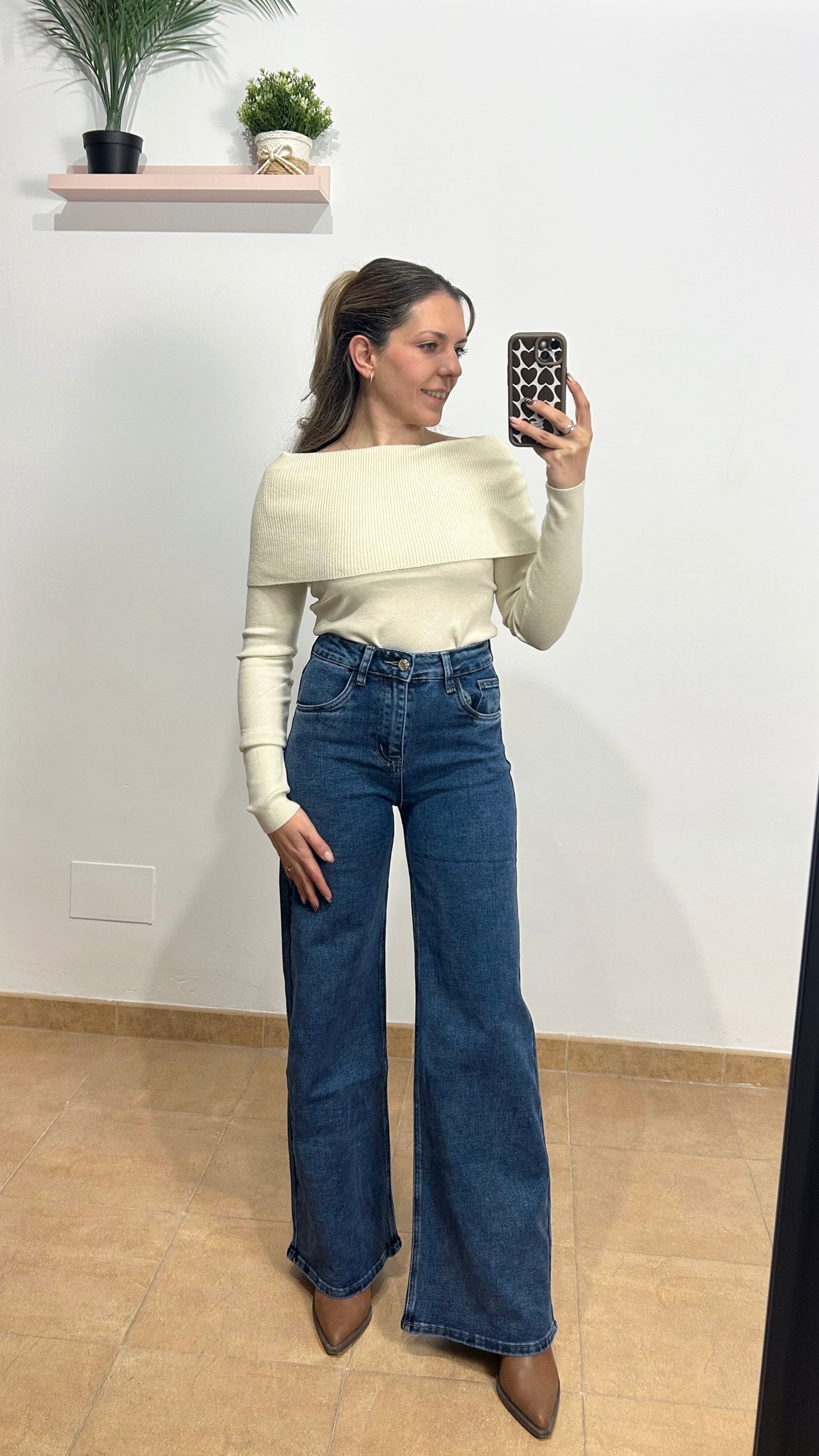 Pantalón denim wide leg oscuro