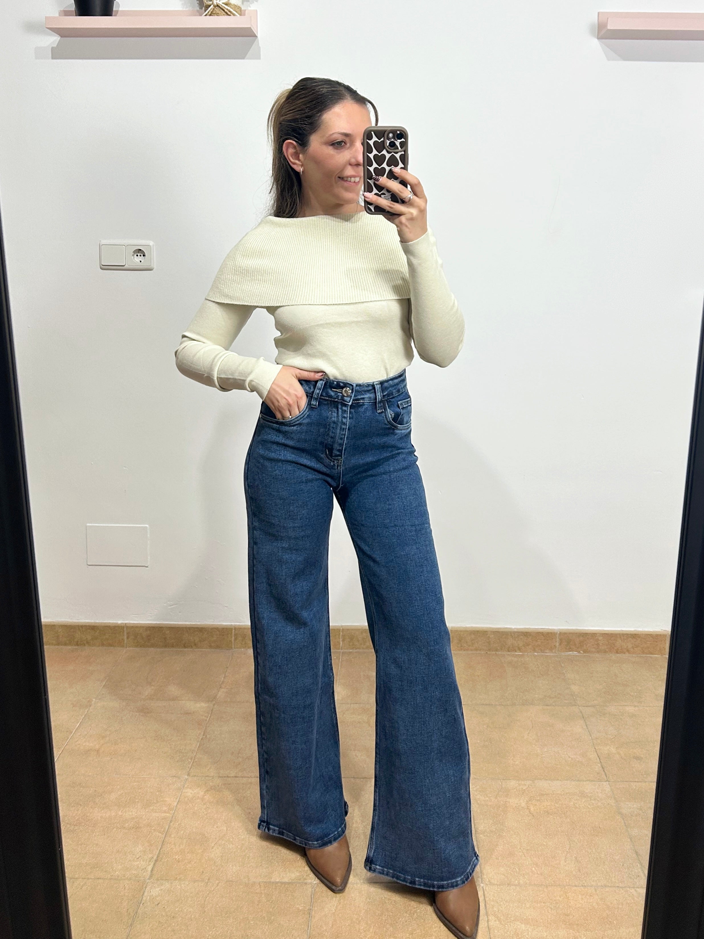 Pantalón denim wide leg oscuro