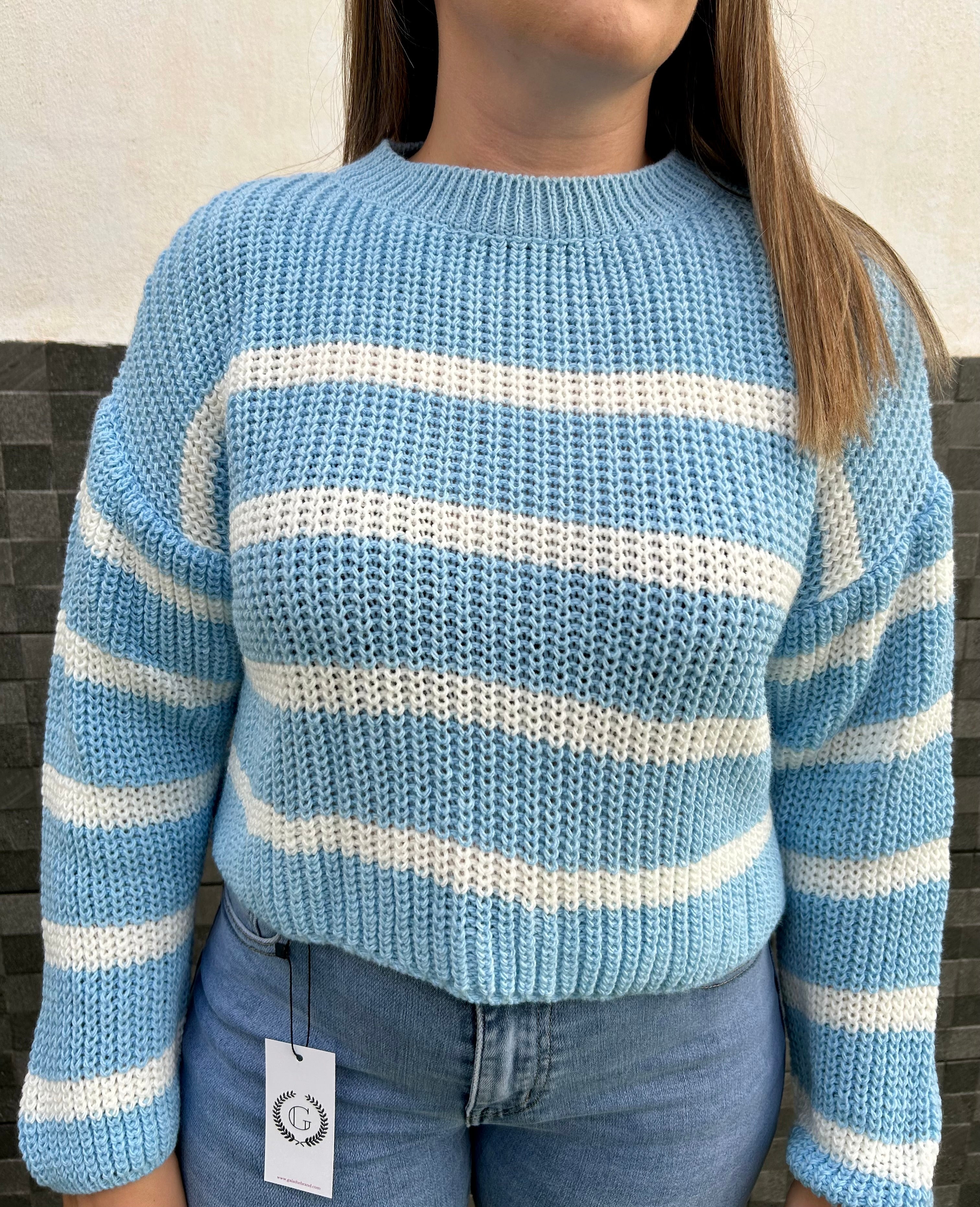 Maglione crop a righe azzurre