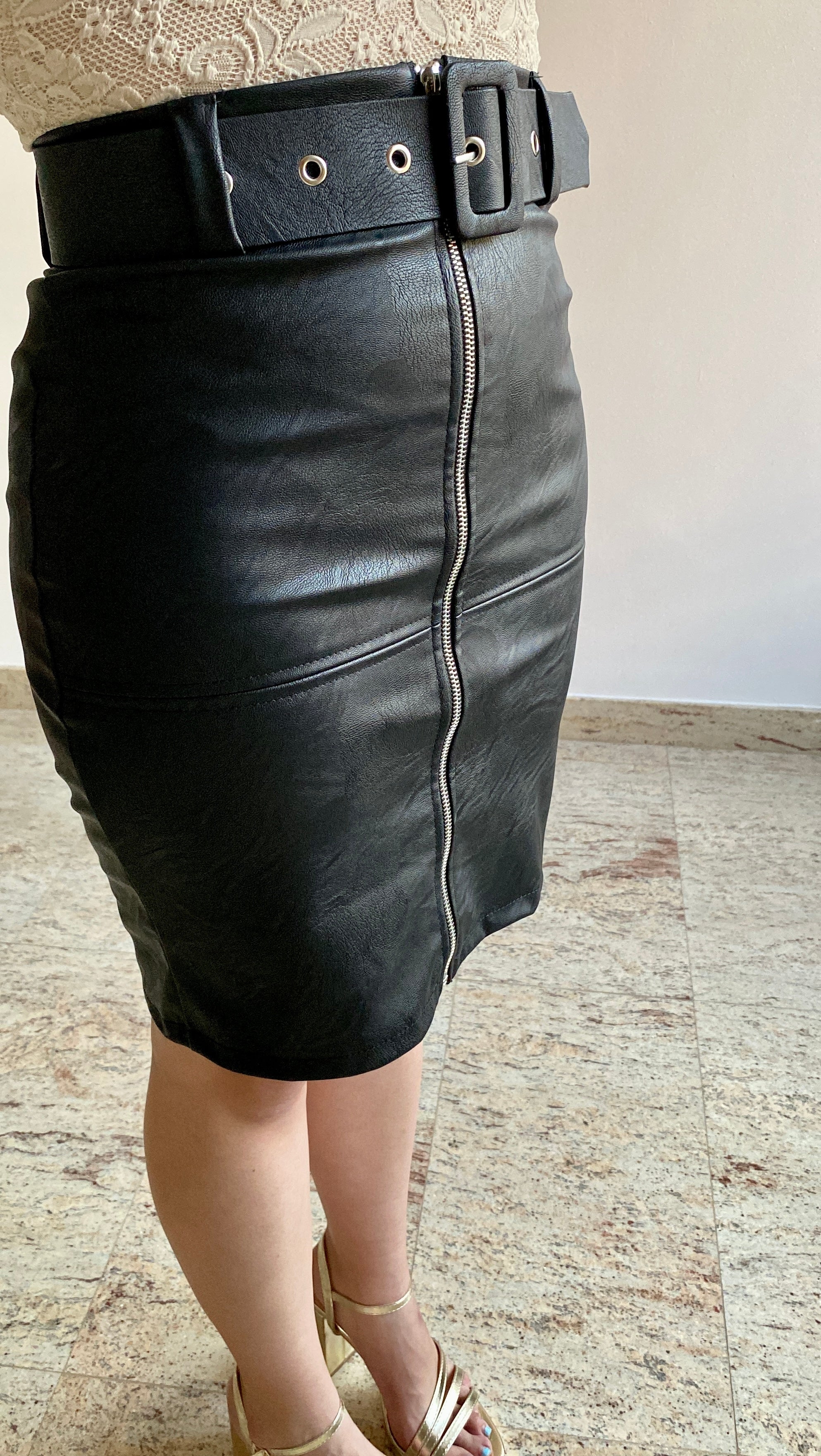 Faux leather skirt with black zipper
