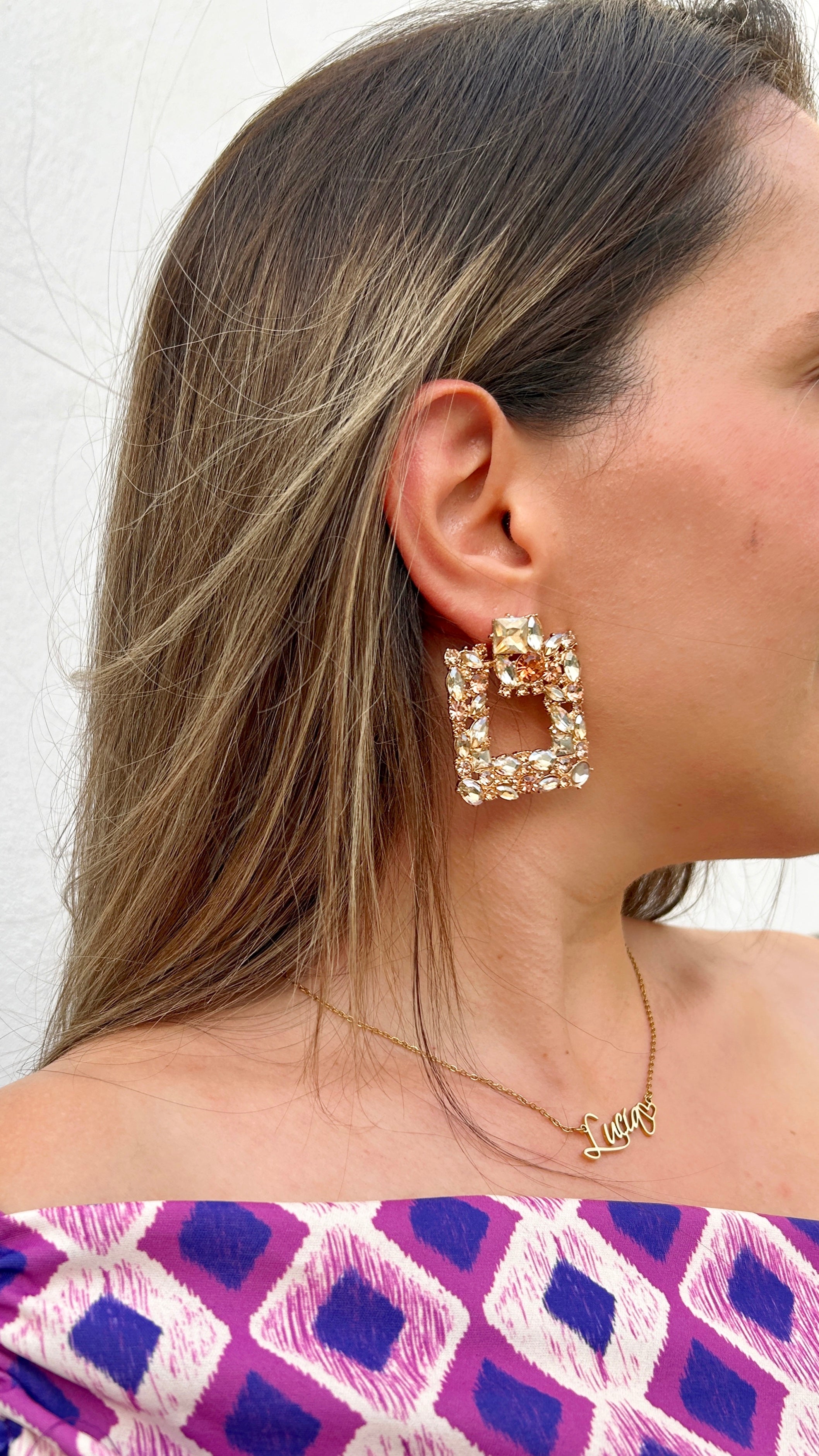 Orecchini quadrati di strass color oro