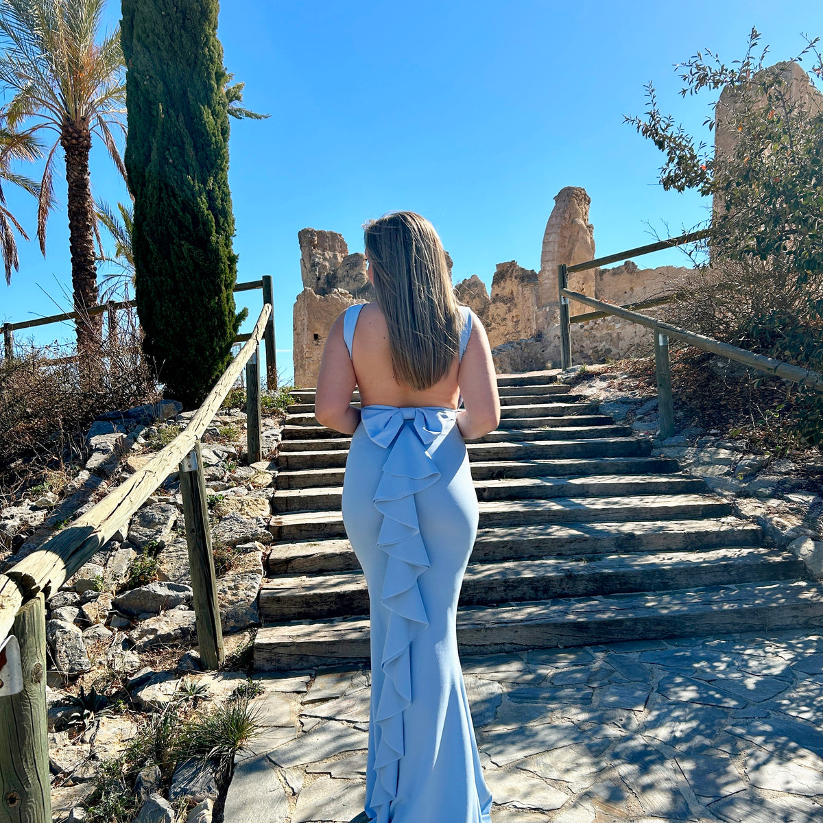 Light blue mermaid bow back dress Light blue mermaid bow back dress