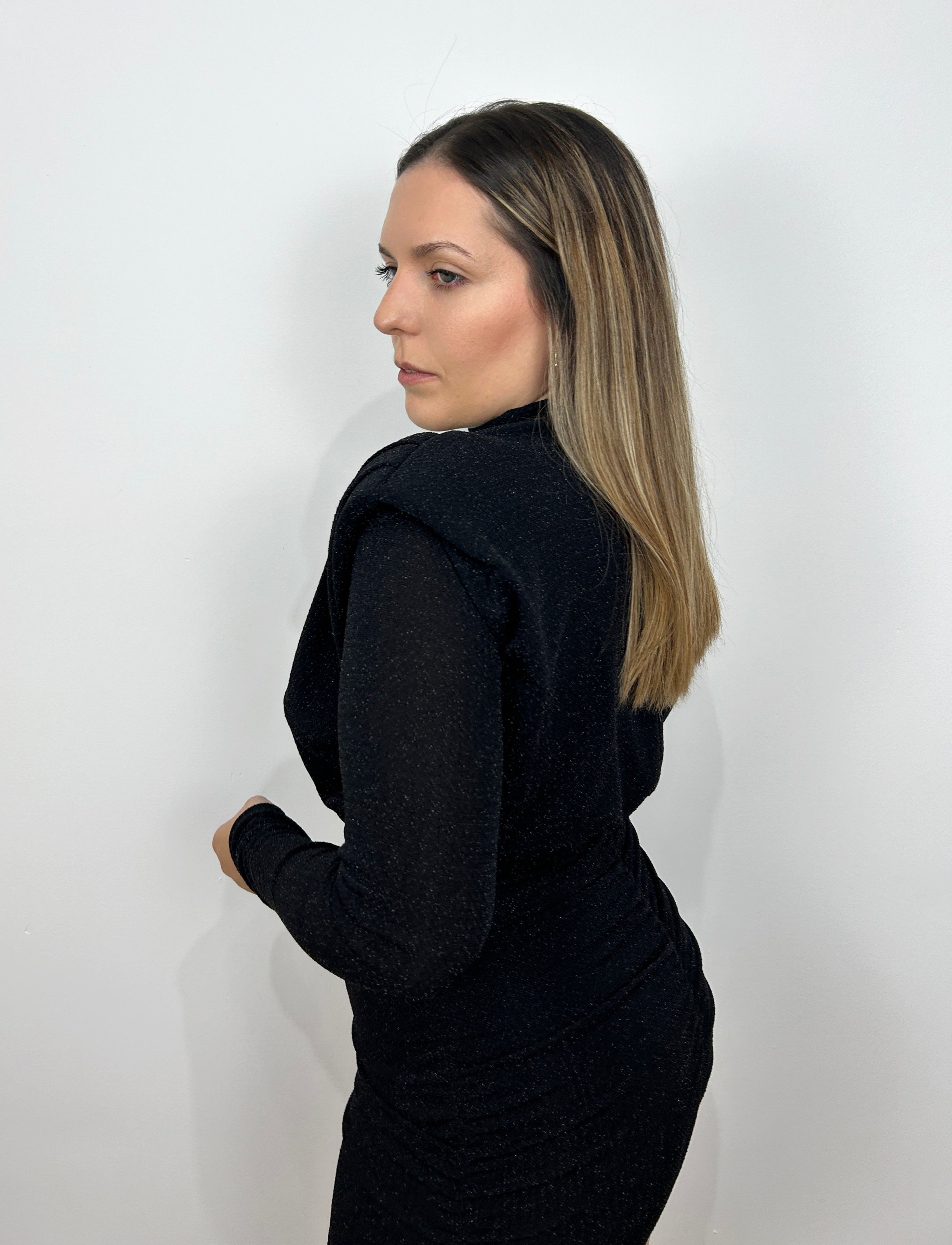 Abito nero in lurex con spalline