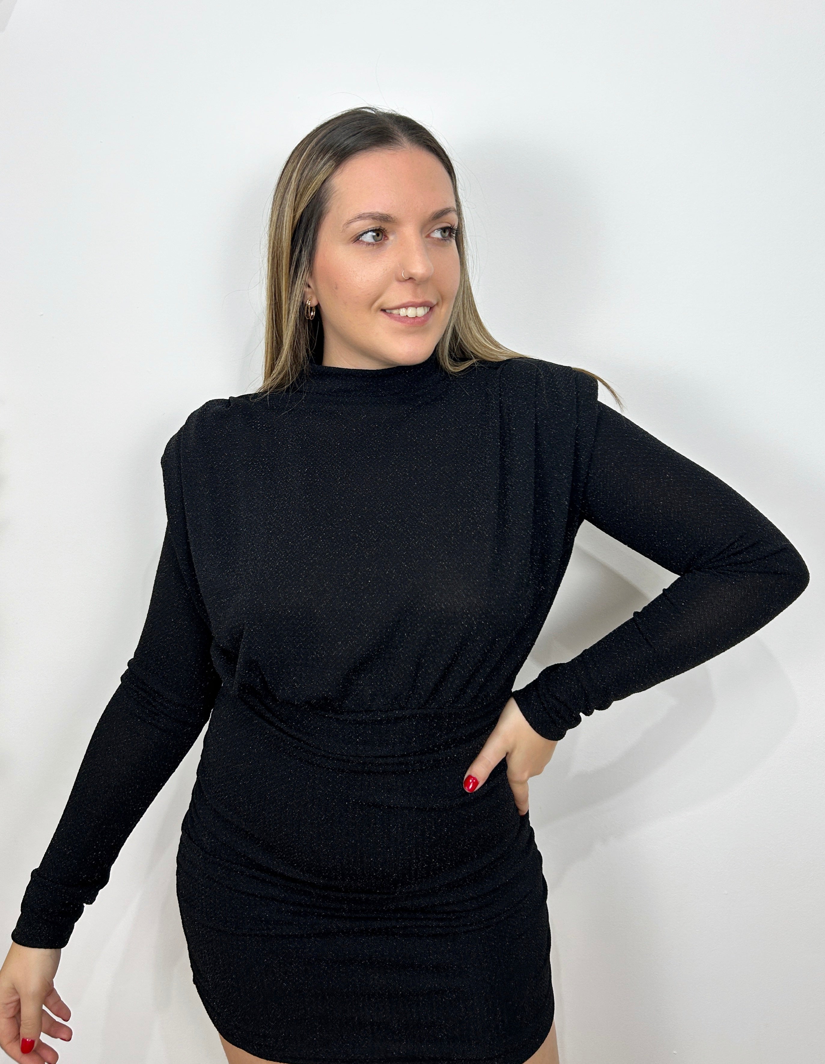 Abito nero in lurex con spalline