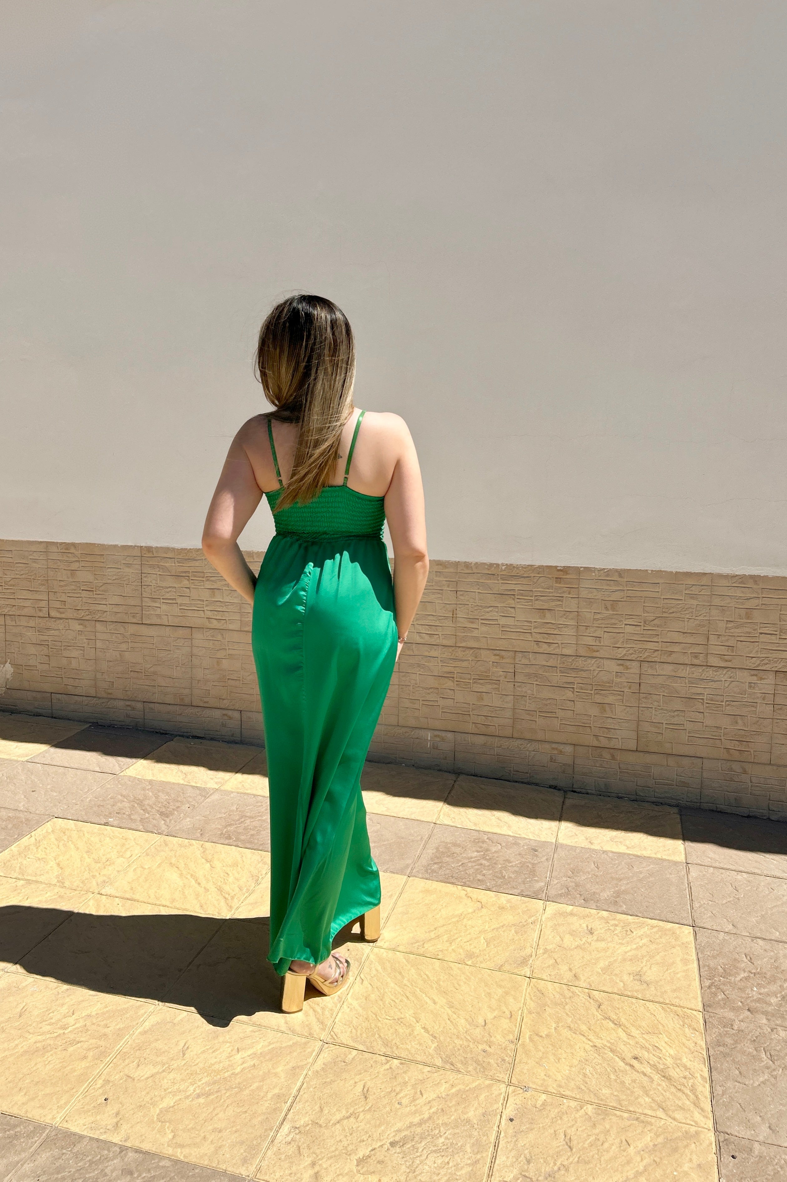 Green midi dress with slit neckline