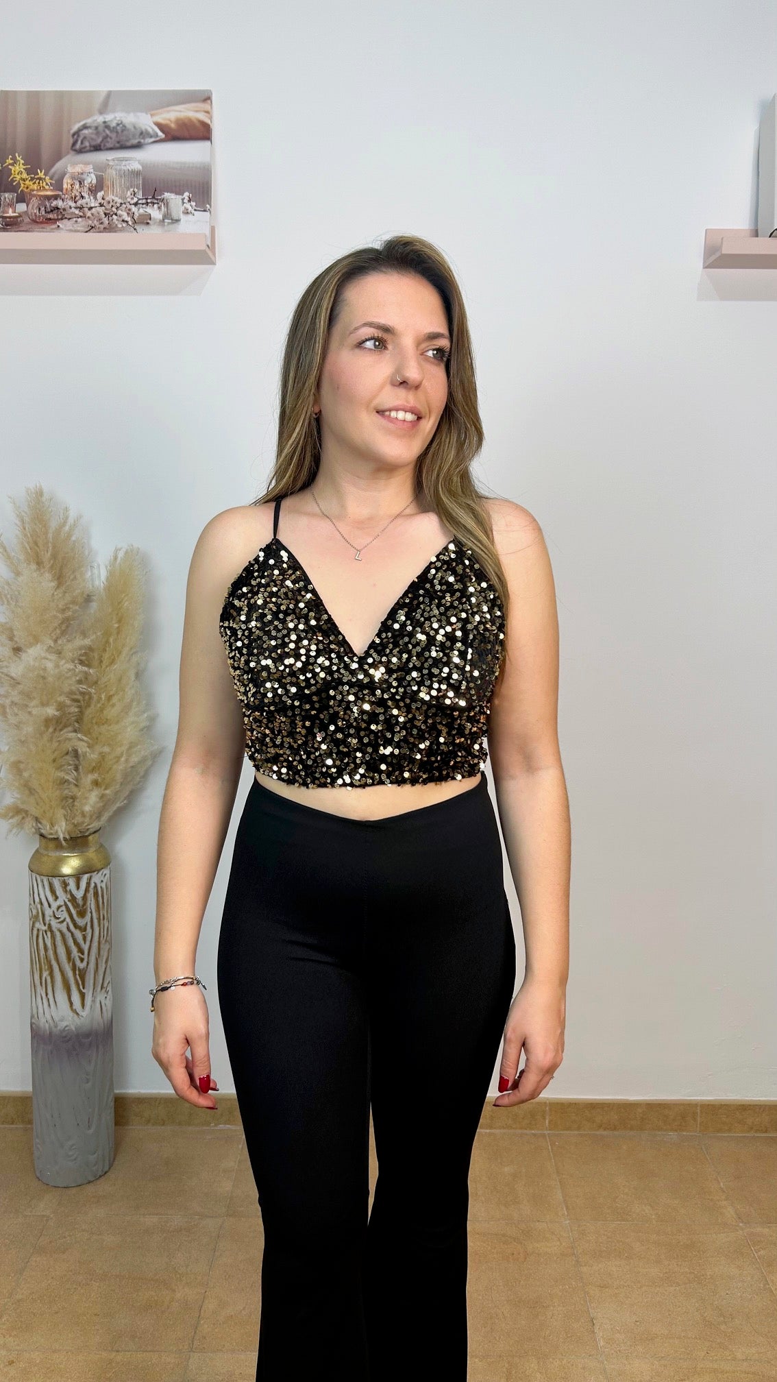 Top in velluto glitter oro