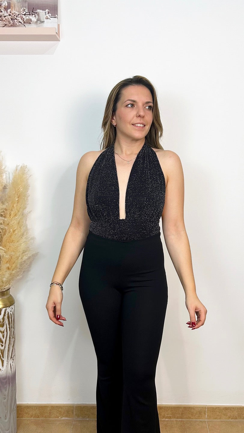 Top nero con nodo in lurex