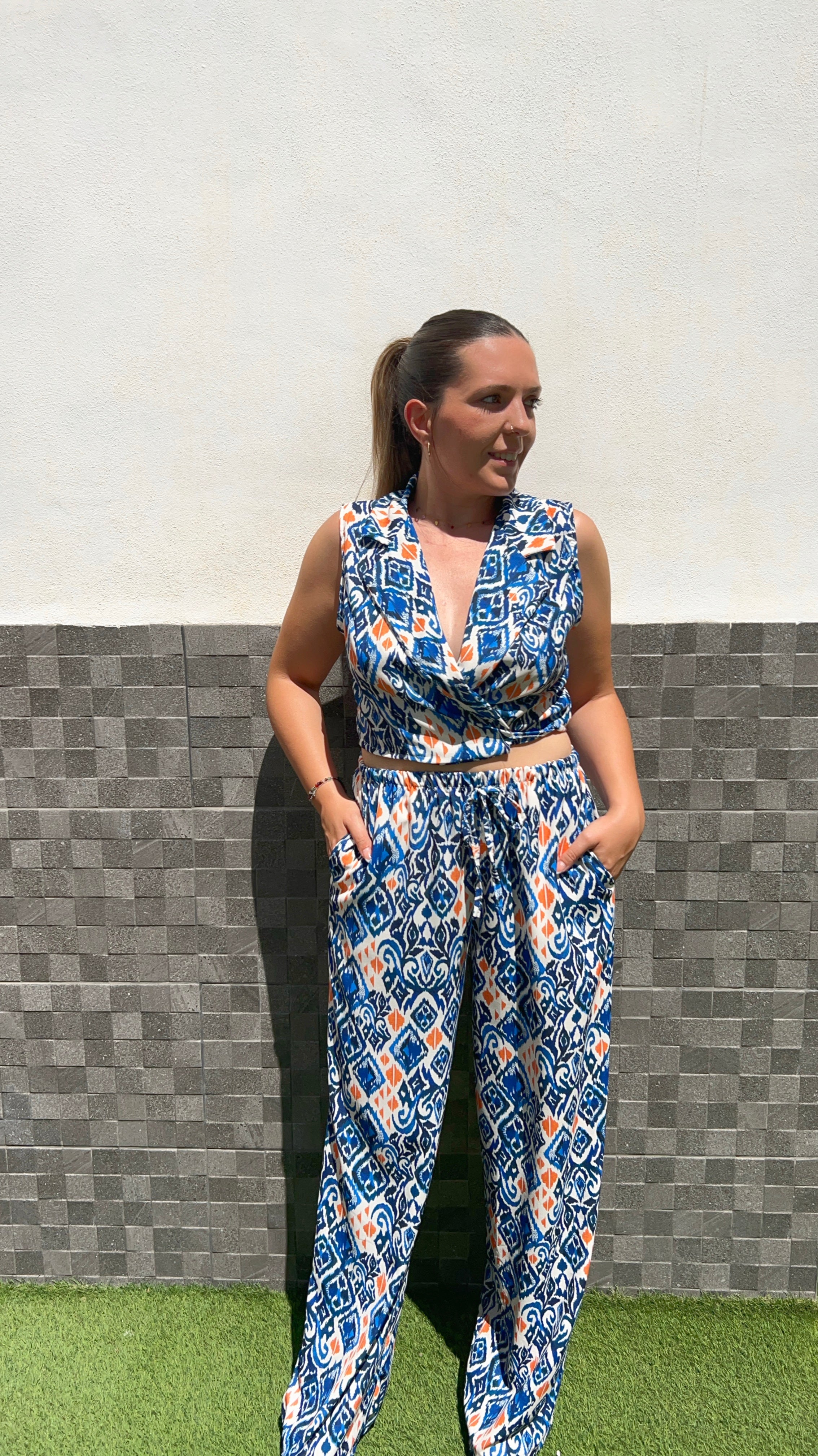 Set stampa geometrica blu